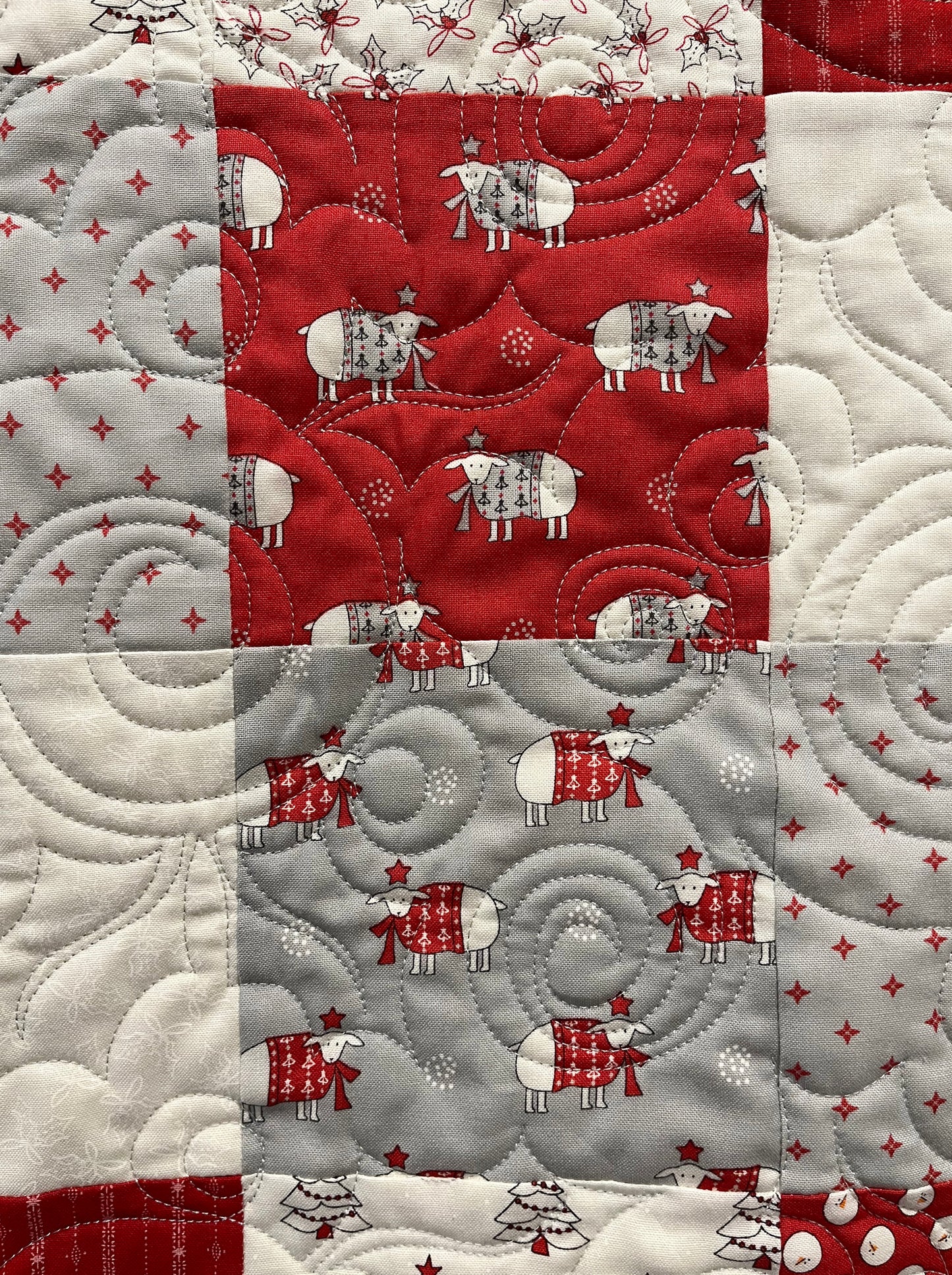 Handmade Christmas Baby Quilt - Whimsical Baby Blanket (36.5x41) Adult Lap Quilt, Red, Grey, Cream-Moda Country Christmas