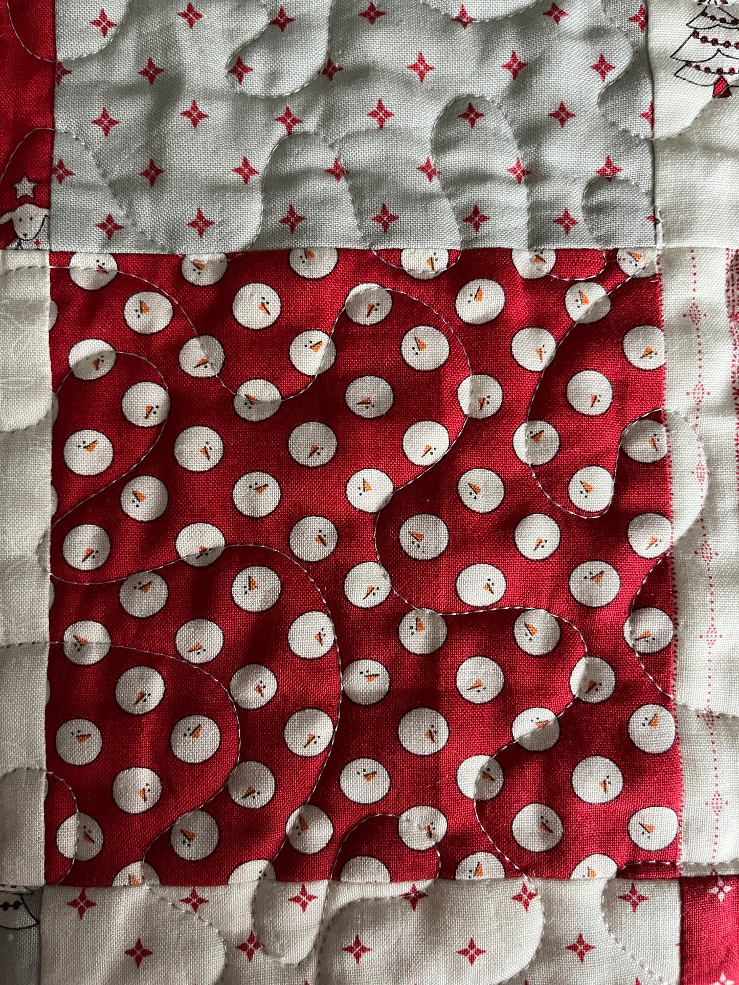 Christmas Baby Quilt (Grey Backing), Country Christmas Handmade Baby Blanket, Red, Grey, Cream, Ready to Ship