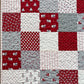 Christmas Baby Quilt (Grey Backing), Country Christmas Handmade Baby Blanket, Red, Grey, Cream, Ready to Ship