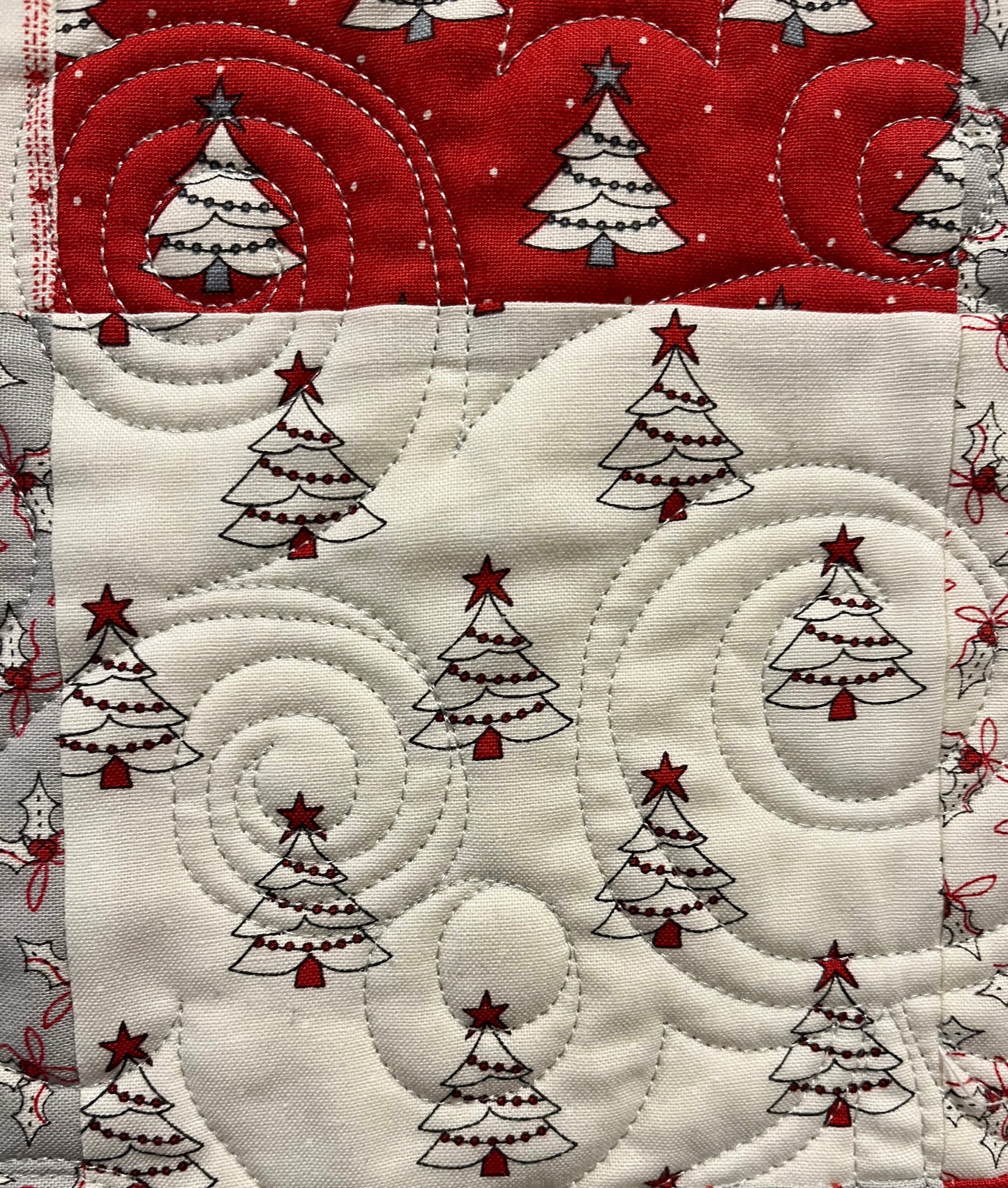 Handmade Christmas Baby Quilt - Whimsical Baby Blanket (36.5x41) Adult Lap Quilt, Red, Grey, Cream-Moda Country Christmas