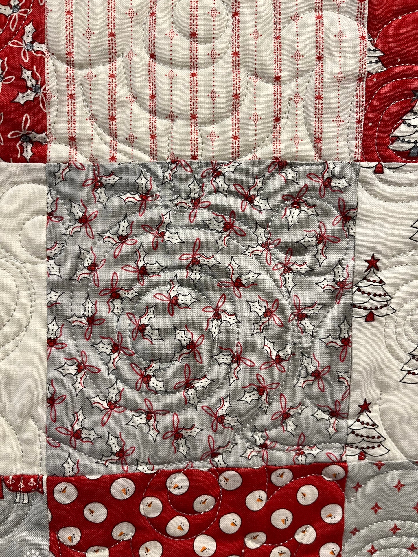 Handmade Christmas Baby Quilt - Whimsical Baby Blanket (36.5x41) Adult Lap Quilt, Red, Grey, Cream-Moda Country Christmas