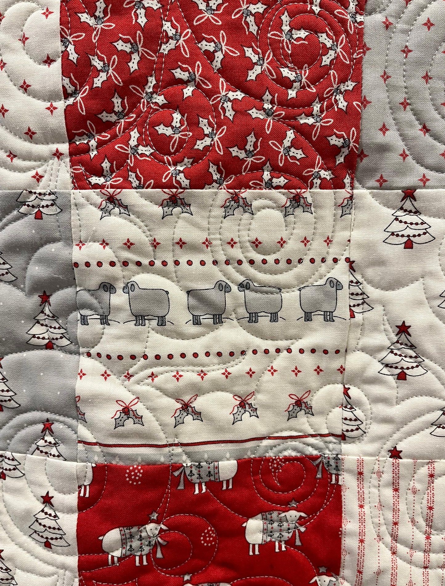 Handmade Christmas Baby Quilt - Whimsical Baby Blanket (36.5x41) Adult Lap Quilt, Red, Grey, Cream-Moda Country Christmas