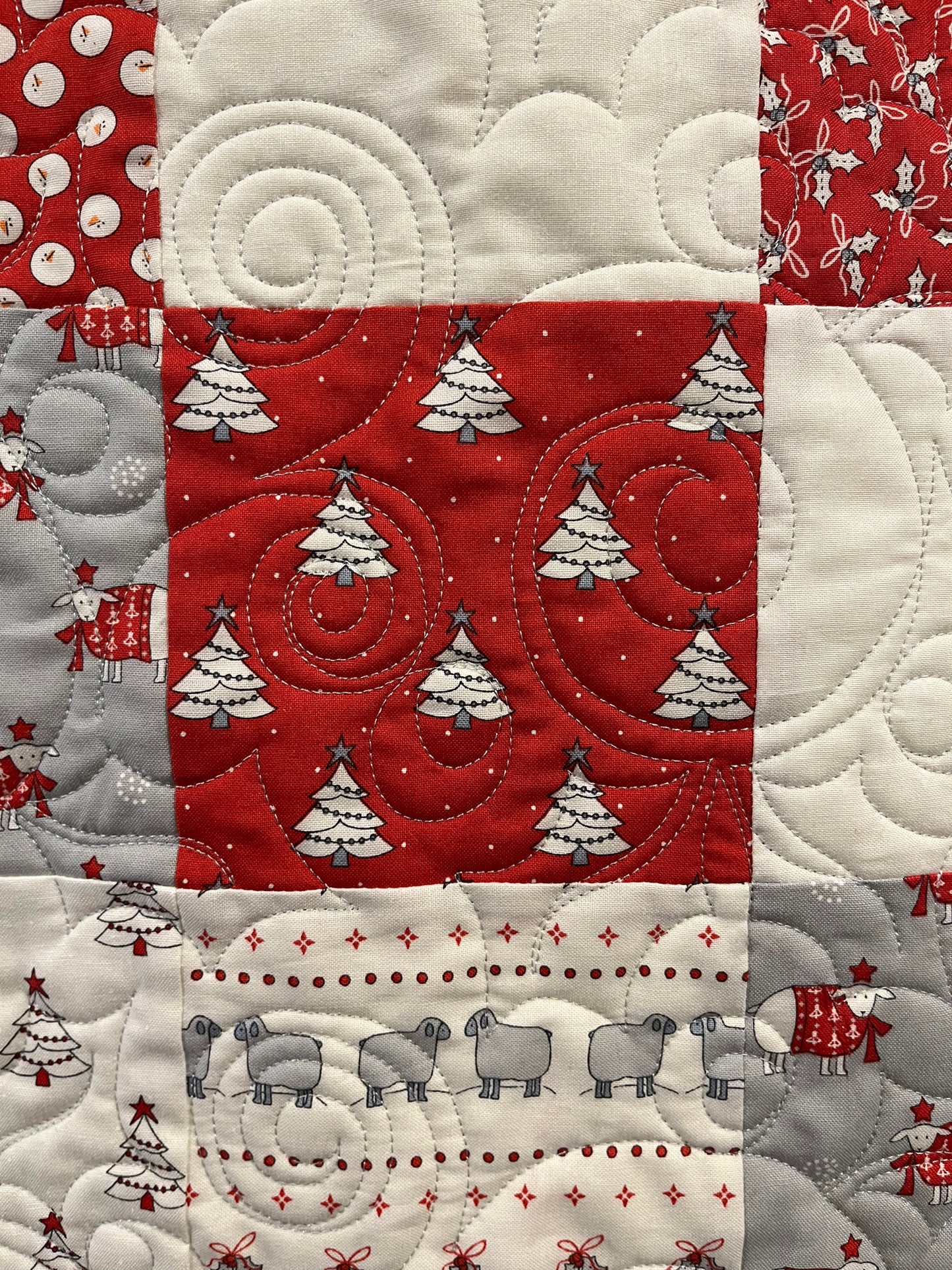 Handmade Christmas Baby Quilt - Whimsical Baby Blanket (36.5x41) Adult Lap Quilt, Red, Grey, Cream-Moda Country Christmas