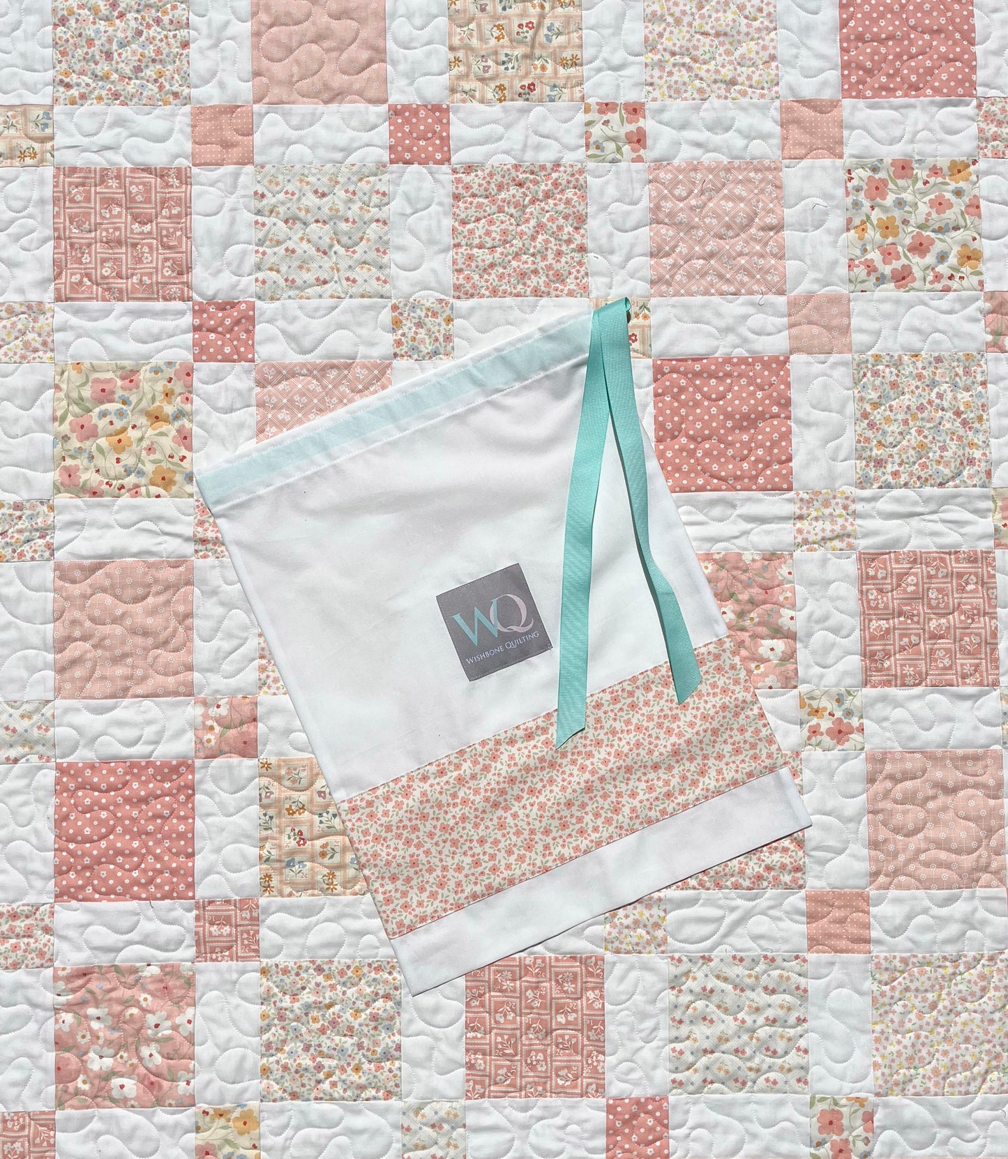 Handmade Baby Girl Quilt, Moda Cottage Charm -- Pink, Peach and White Baby Girl Blanket (35.5x42) Great Baby Shower Gift - Ready to Ship!