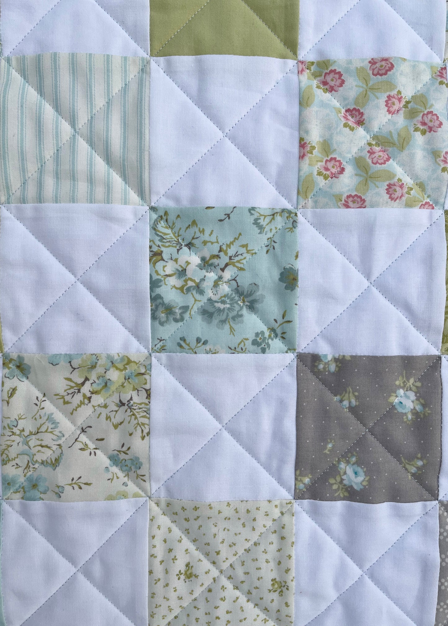 Handmade Aqua Floral Back Baby Girl Quilt, Baby Girl Blanket (37"x40")  Ready to Ship!