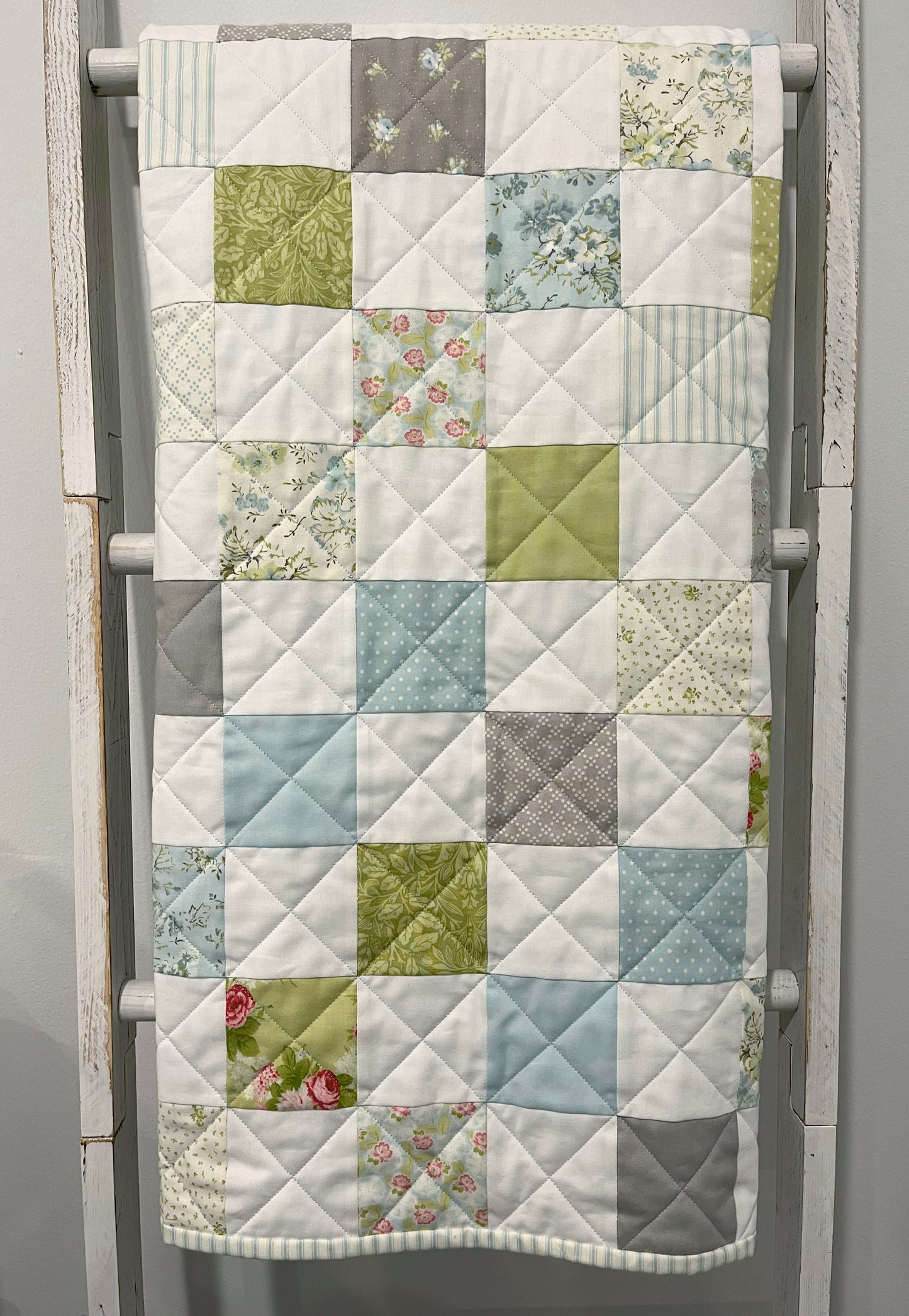 Handmade Baby Girl Quilt, Baby Girl Blanket (37"x43"), Grey Floral Back, Adult Lap Quilt, Ready to Ship!