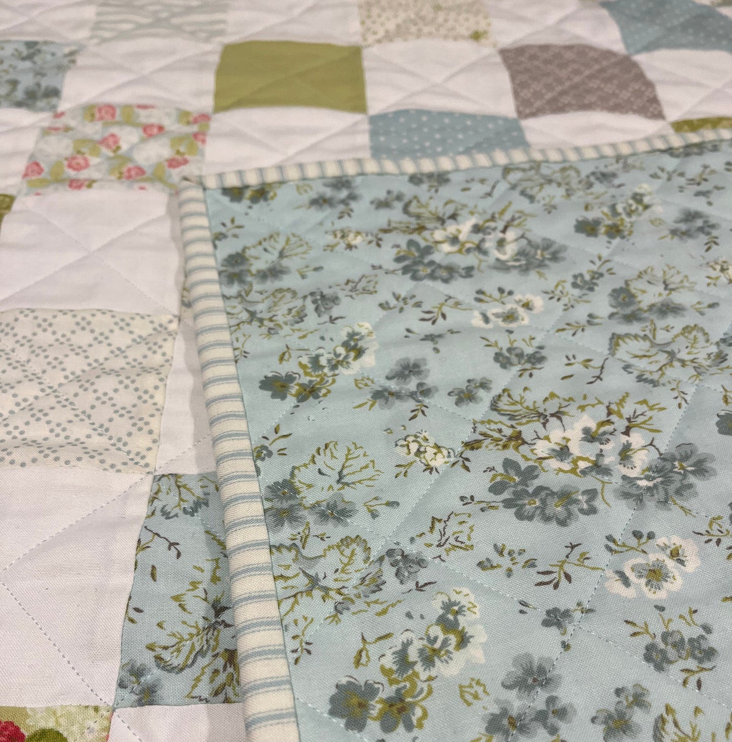 Handmade Aqua Floral Back Baby Girl Quilt, Baby Girl Blanket (37"x40")  Ready to Ship!