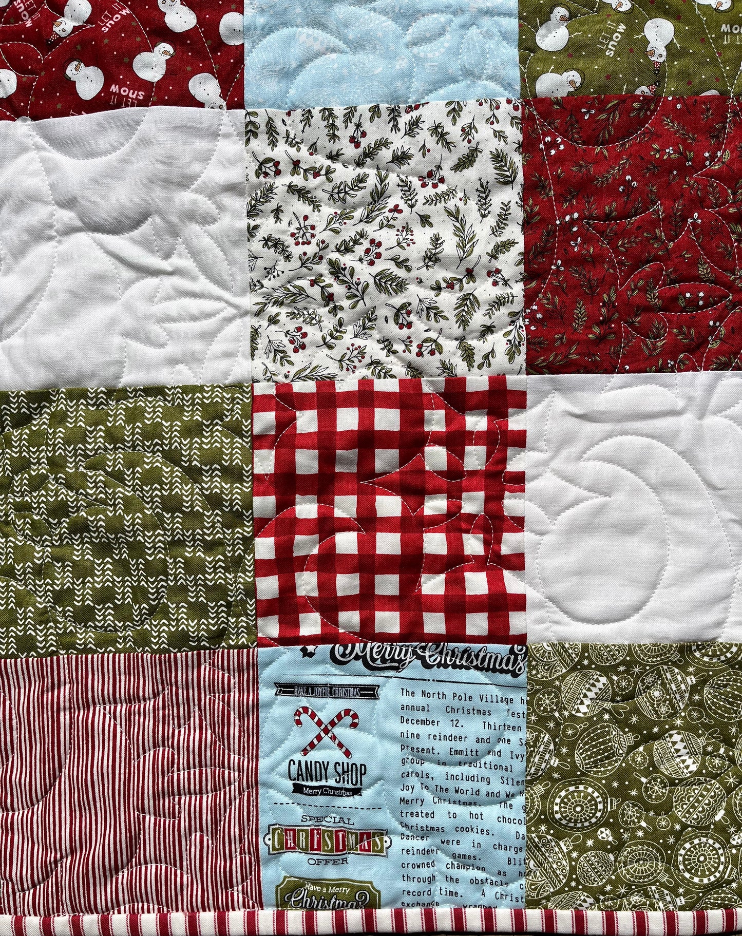 Handmade Christmas Baby Quilt - Patchwork Baby Blanket - Moda Emmitt & Ivy Fabric (36.5x41.5)