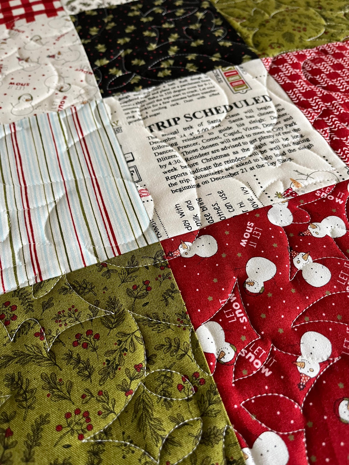 Handmade Christmas Baby Quilt - Patchwork Baby Blanket - Moda Emmitt & Ivy Fabric (36.5x41.5)