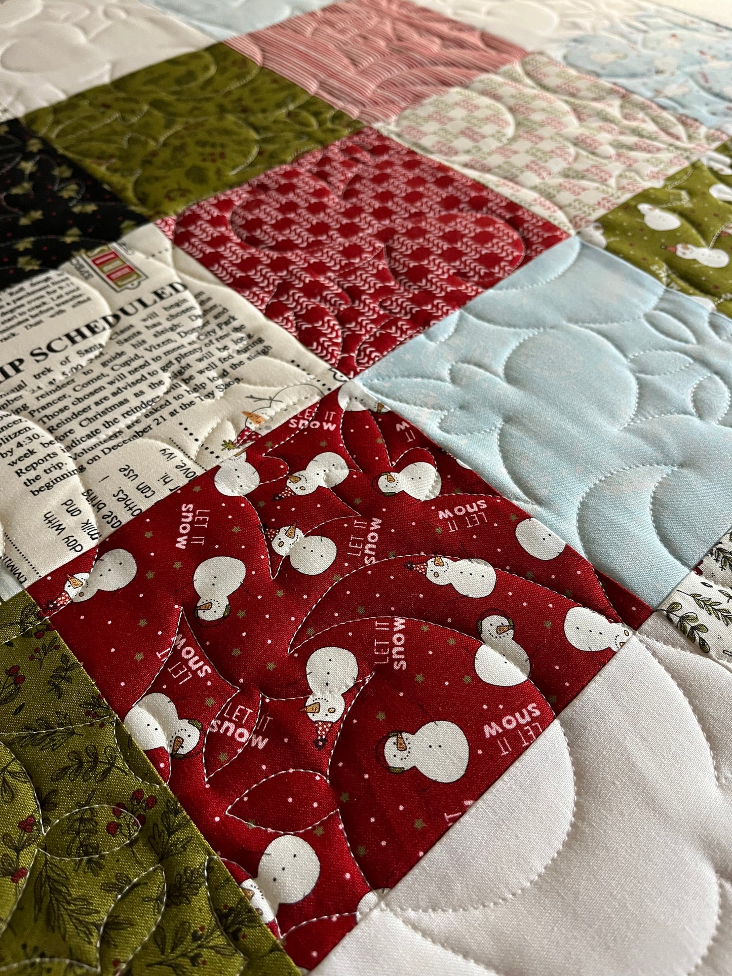 Handmade Christmas Baby Quilt - Patchwork Baby Blanket - Moda Emmitt & Ivy Fabric (36.5x41.5)
