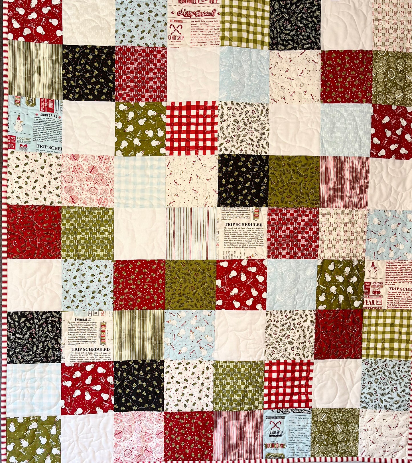 Handmade Christmas Baby Quilt - Patchwork Baby Blanket - Moda Emmitt & Ivy Fabric (36.5x41.5)
