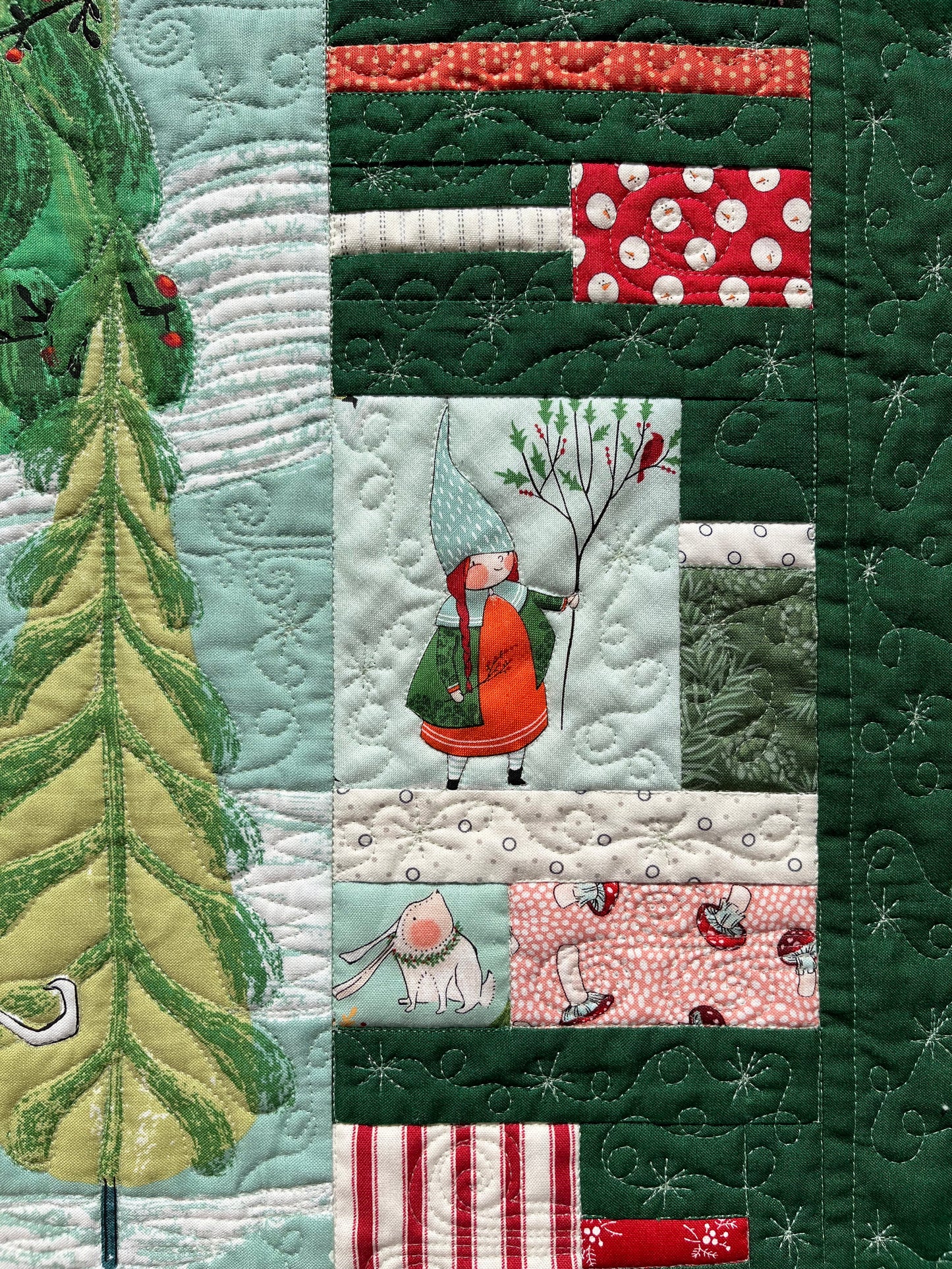 Christmas Handmade Baby Quilt - Baby's First Christmas Quilt, Enchanted Forest, Gnomes, Heirloom, Custom Quilted, Gender Neutral - Ready to Ship