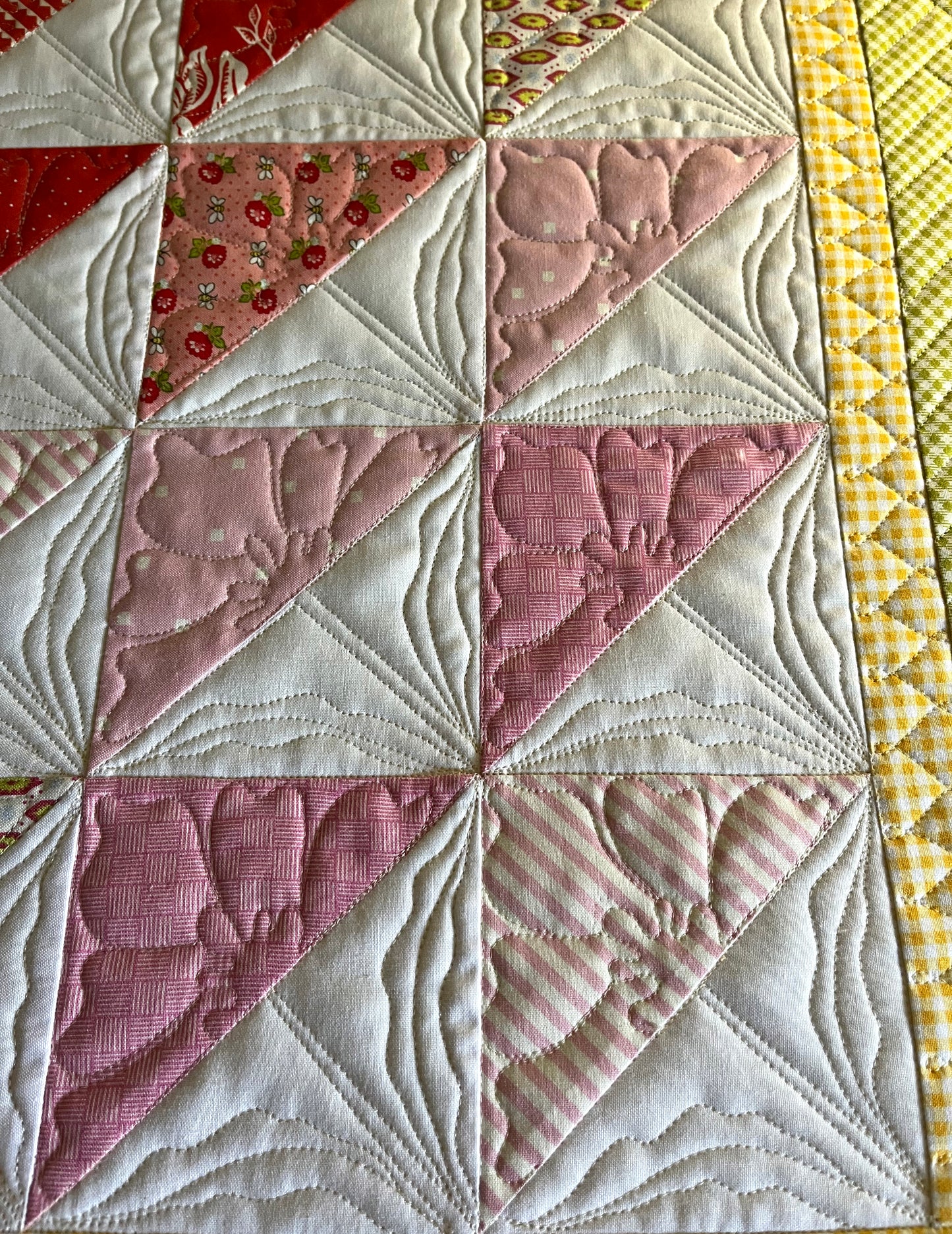 Handmade Baby Girl Quilt, Colorful Custom Quilted (38.5x42) FREE MATCHING BAG, Ready to Ship!