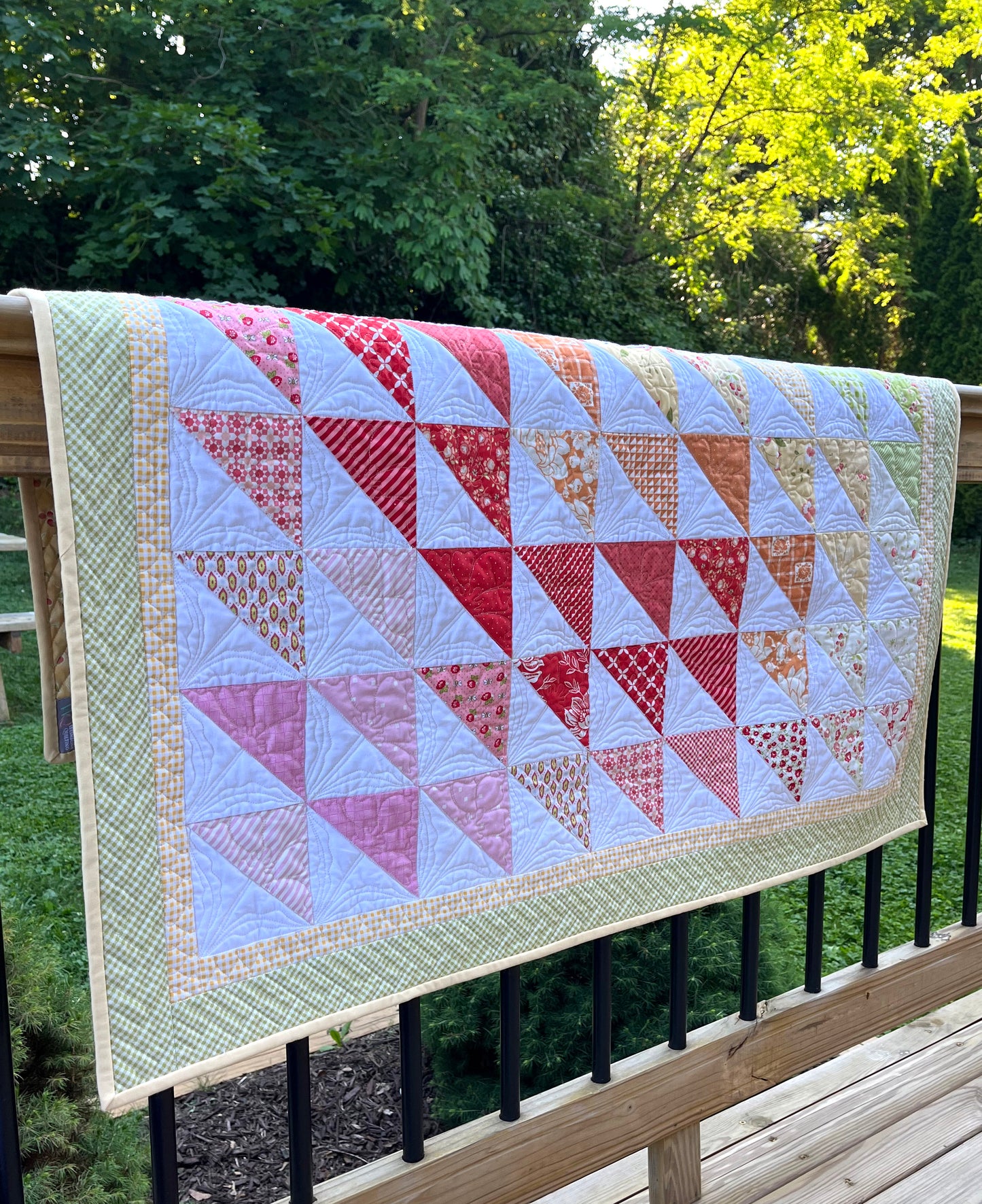 Handmade Baby Girl Quilt, Colorful Custom Quilted (38.5x42) FREE MATCHING BAG, Ready to Ship!