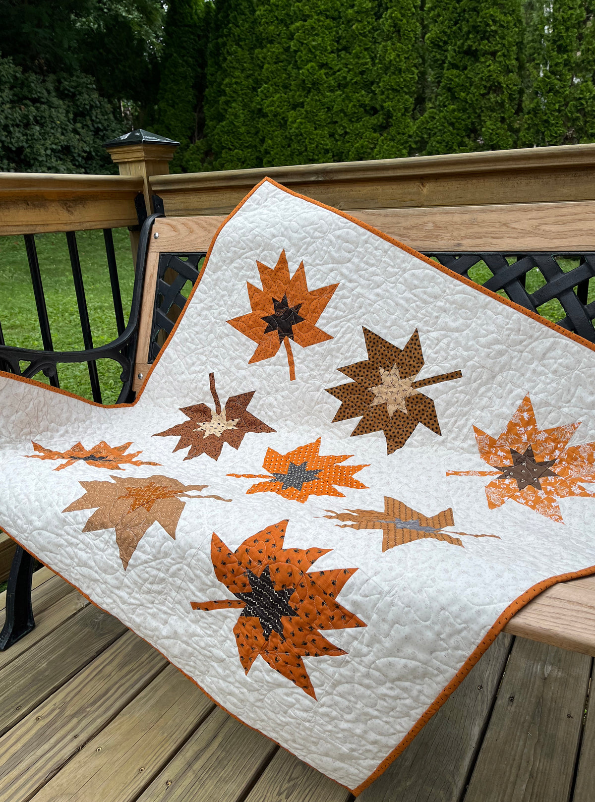 Handmade Fall Autumn Leaves Baby Quilt, Custom Baby Blanket, Table Topper, Wall Hanging (42x42)