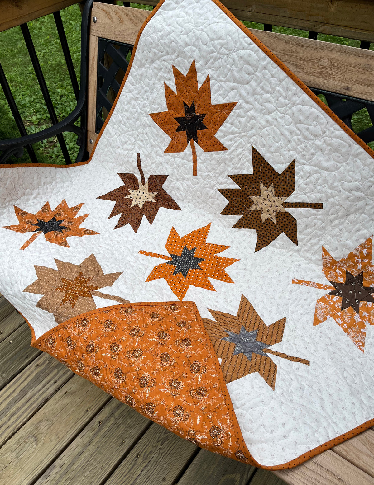 Handmade Fall Autumn Leaves Baby Quilt, Custom Baby Blanket, Table Topper, Wall Hanging (42x42)