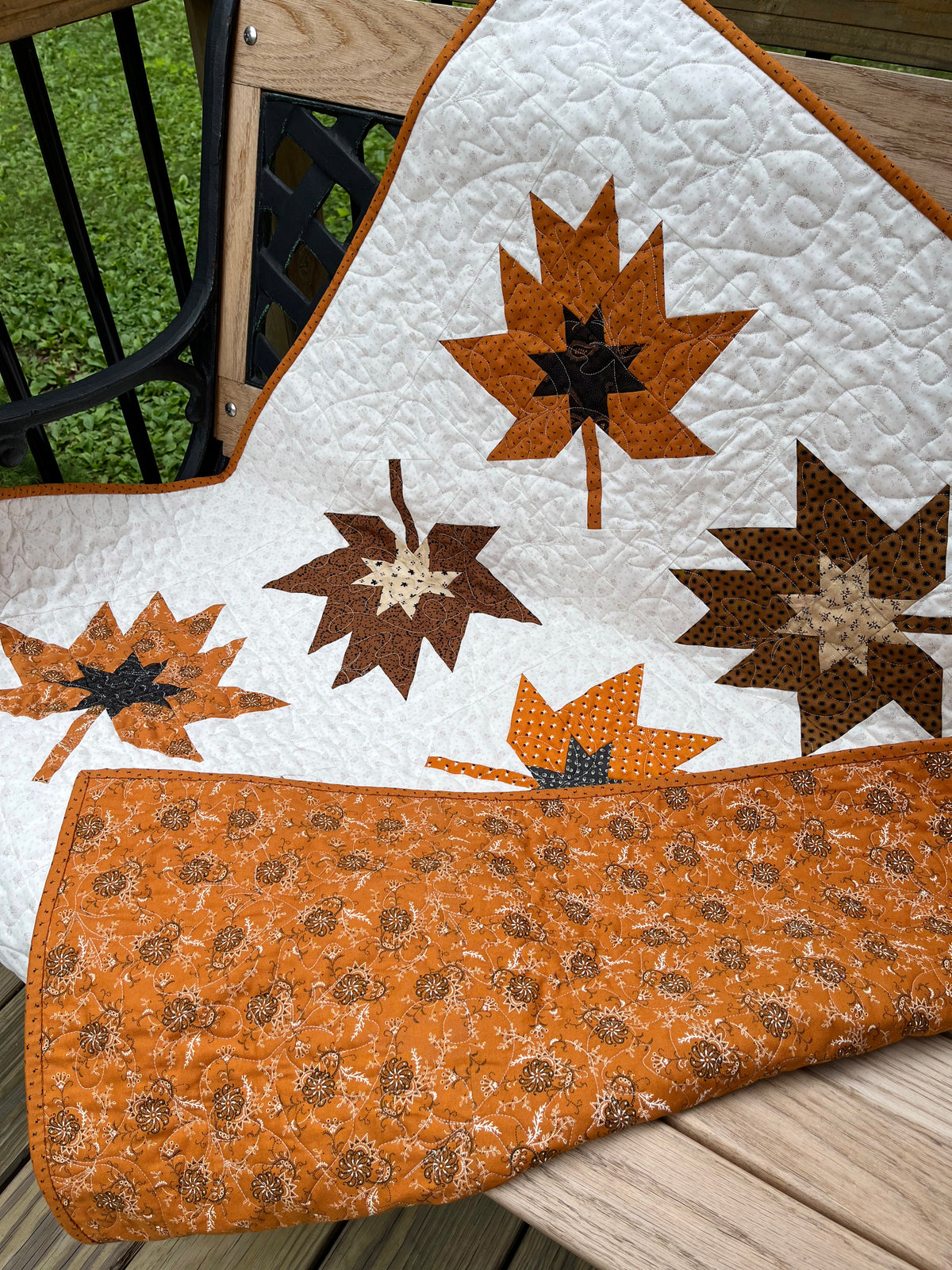 Handmade Fall Autumn Leaves Baby Quilt, Custom Baby Blanket, Table Topper, Wall Hanging (42x42)