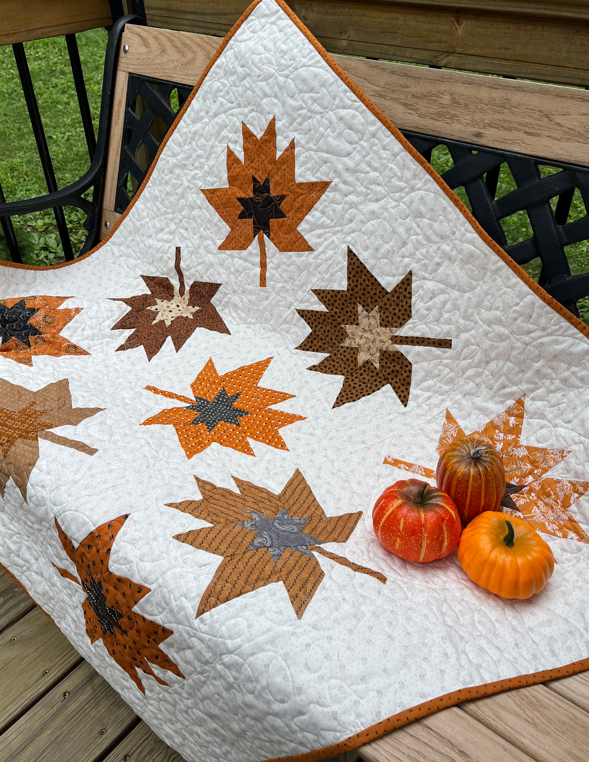 Handmade Fall Autumn Leaves Baby Quilt, Custom Baby Blanket, Table Topper, Wall Hanging (42x42)