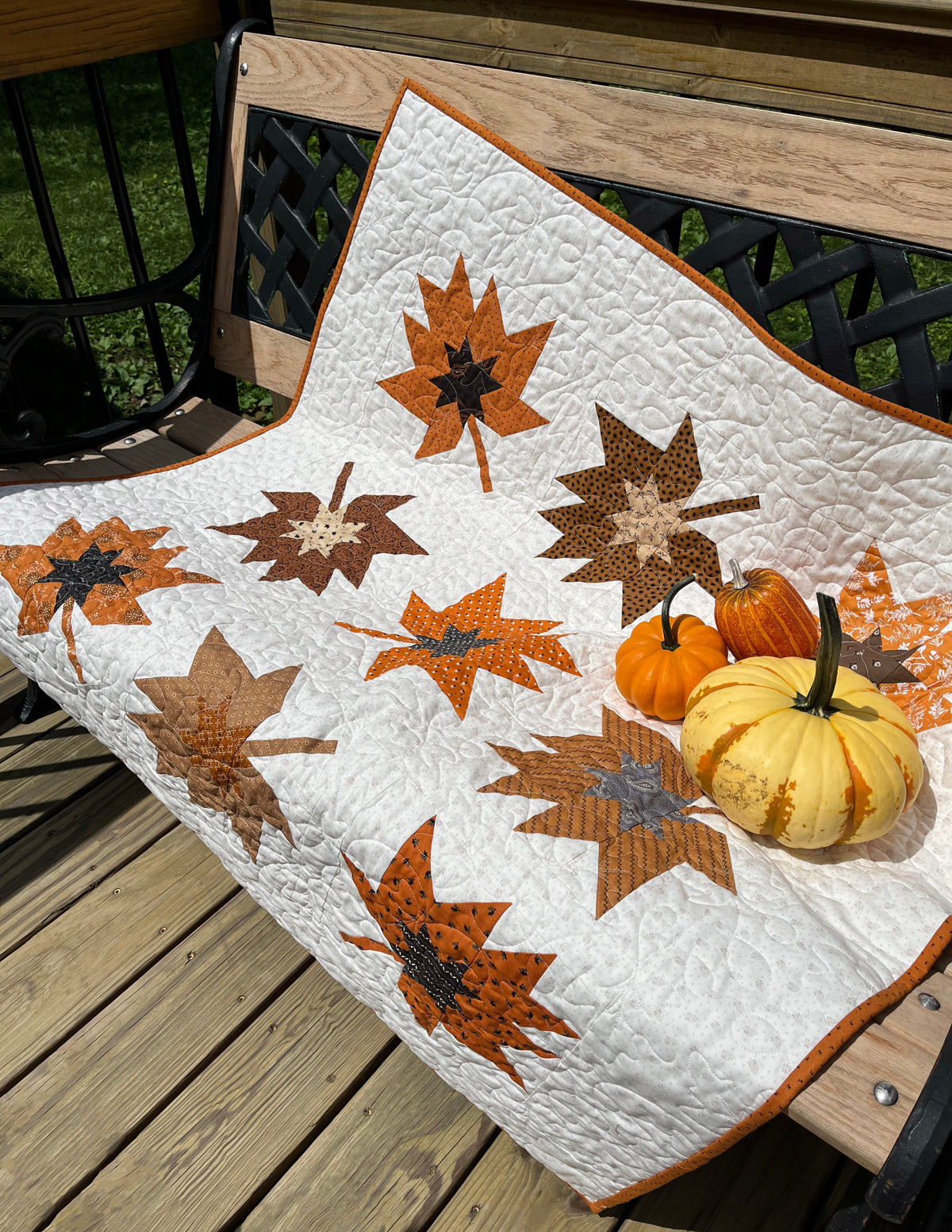 Handmade Fall Autumn Leaves Baby Quilt, Custom Baby Blanket, Table Topper, Wall Hanging (42x42)