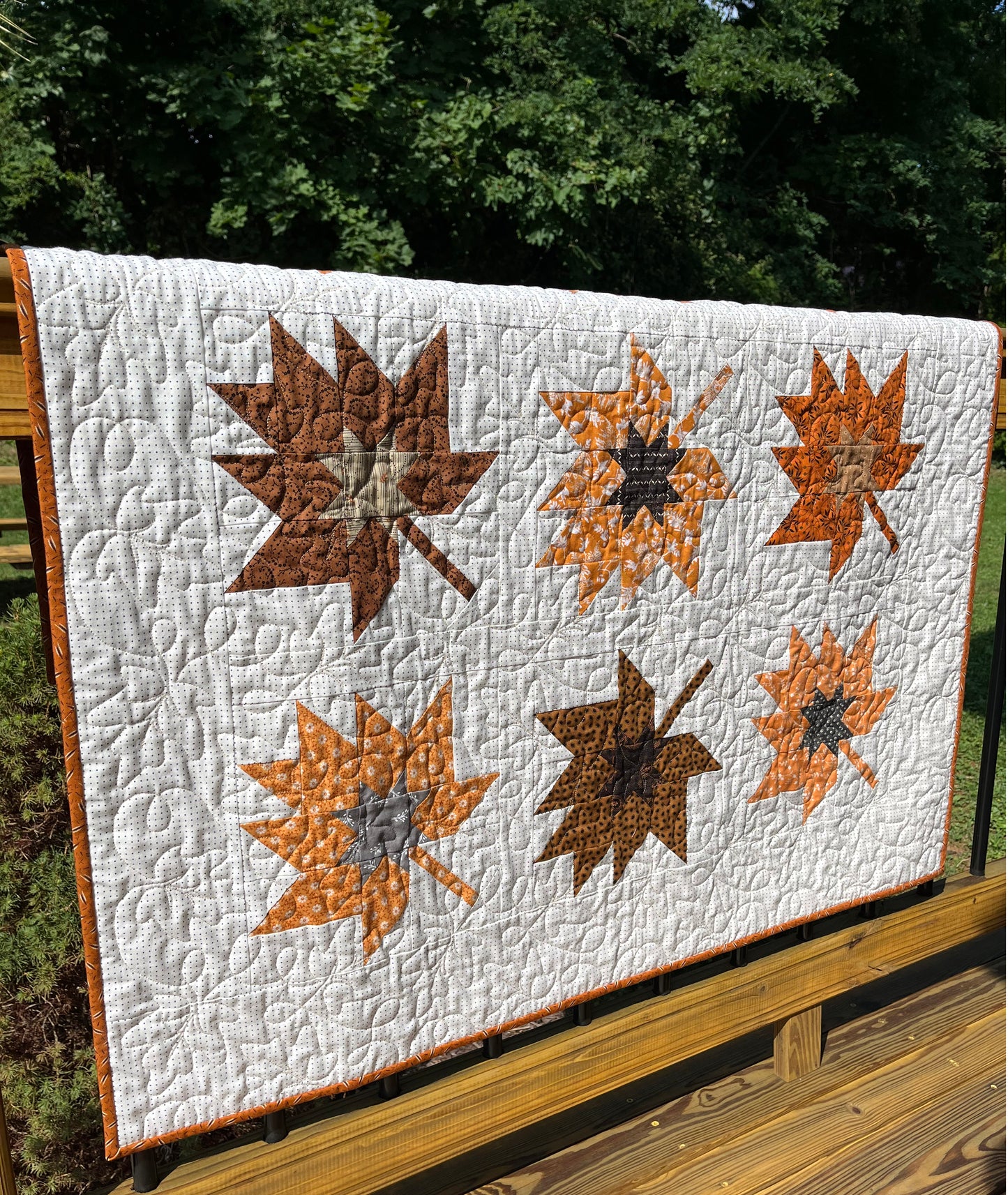 Handmade Fall, Autumn Leaves Baby Quilt, Fall Thanksgiving Table Topper, Wall Hanging, Adult Lap Quilt (42x42) Ready to Ship!