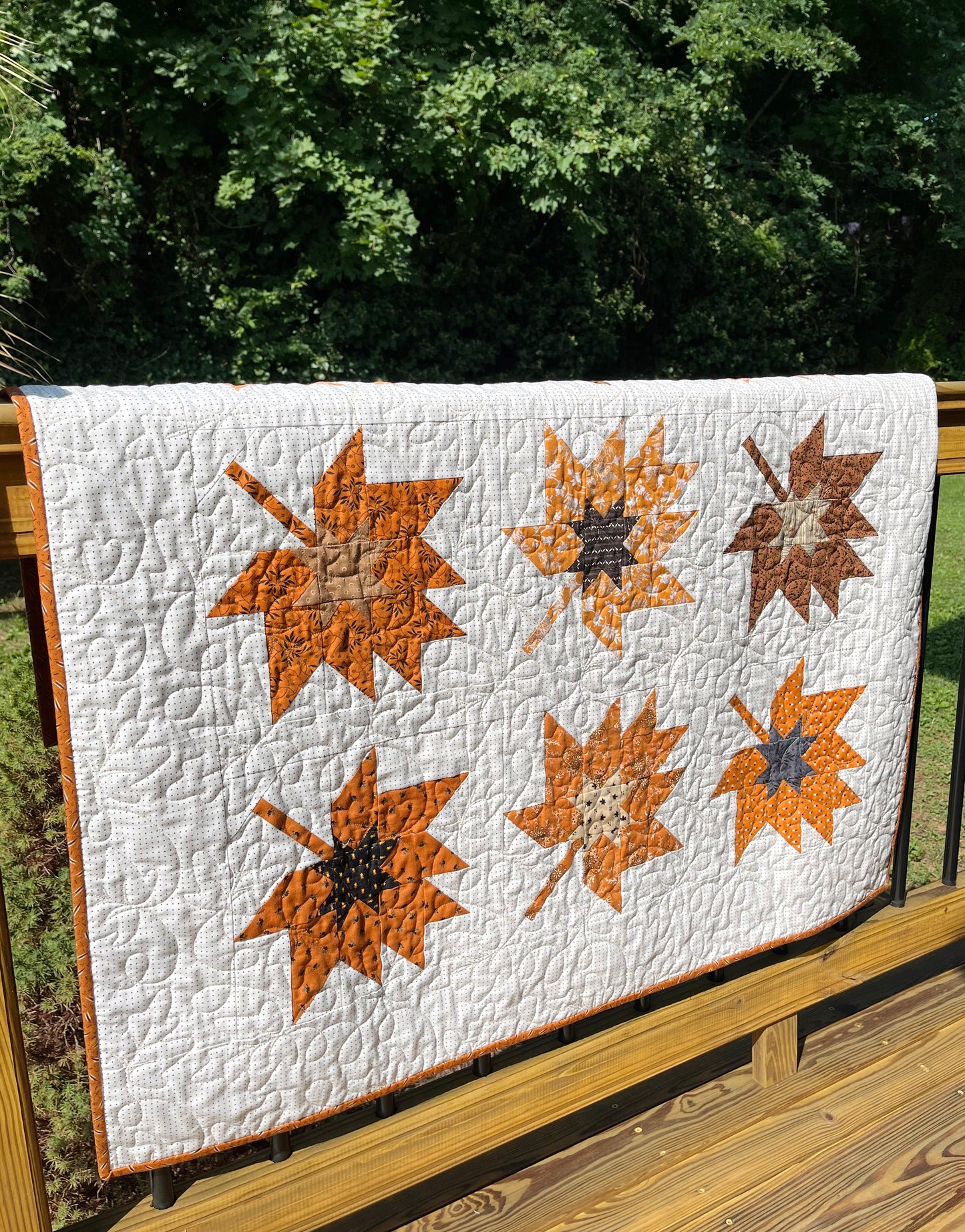 Handmade Fall, Autumn Leaves Baby Quilt, Fall Thanksgiving Table Topper, Wall Hanging, Adult Lap Quilt (42x42) Ready to Ship!