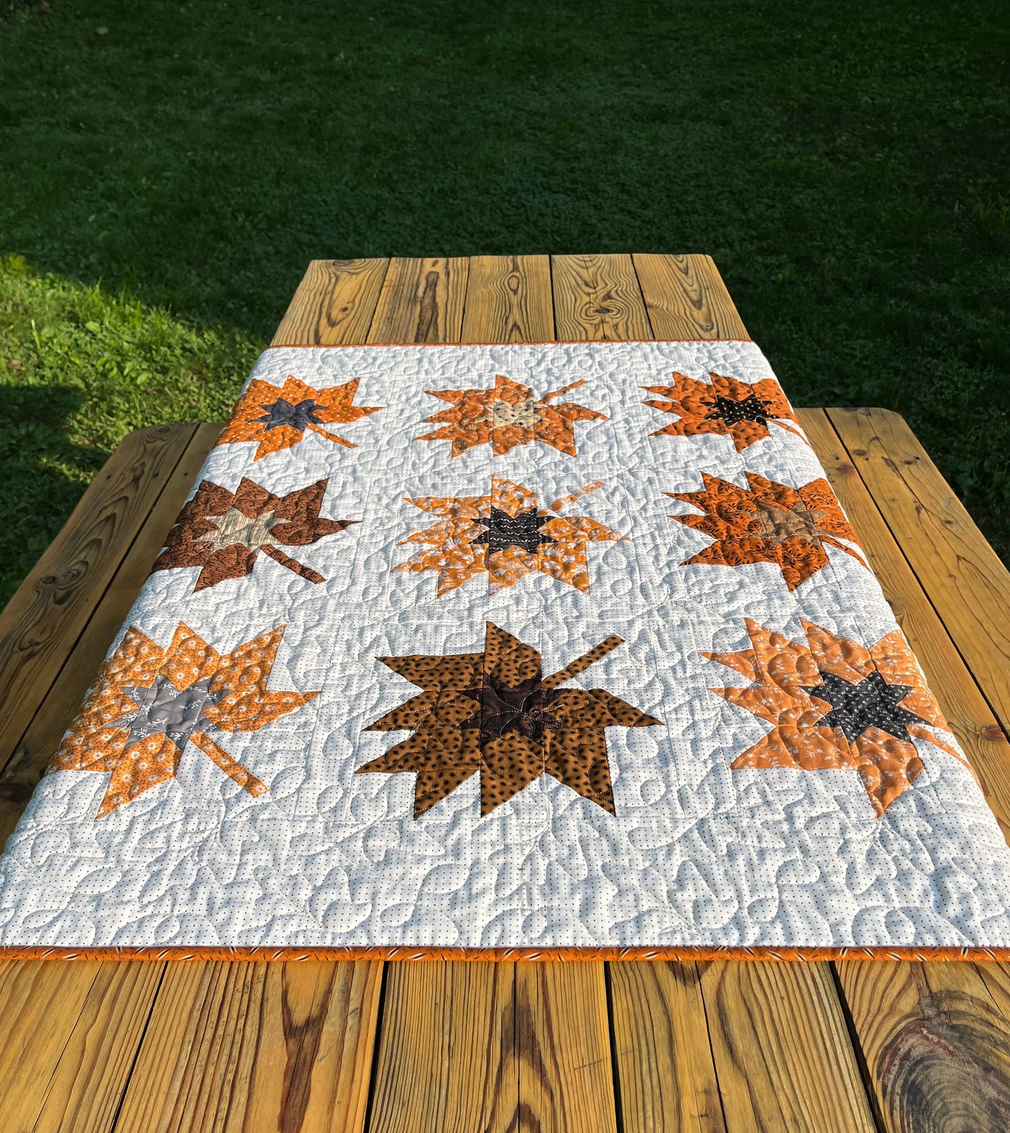 Handmade Fall, Autumn Leaves Baby Quilt, Fall Thanksgiving Table Topper, Wall Hanging, Adult Lap Quilt (42x42) Ready to Ship!