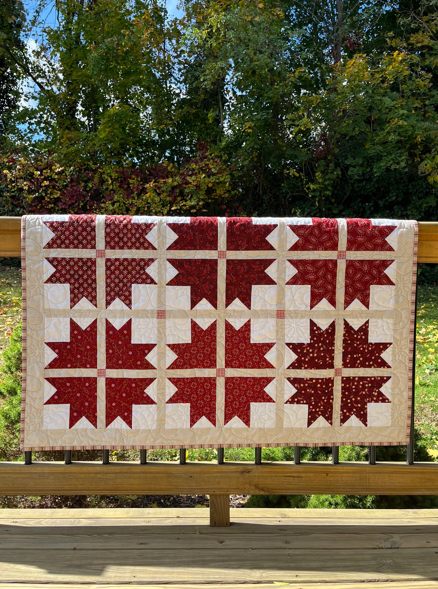 Old Fashioned Handmade Christmas Quilt - Garnet/Burgundy Colors - Baby, Lap, Throw (45x45)