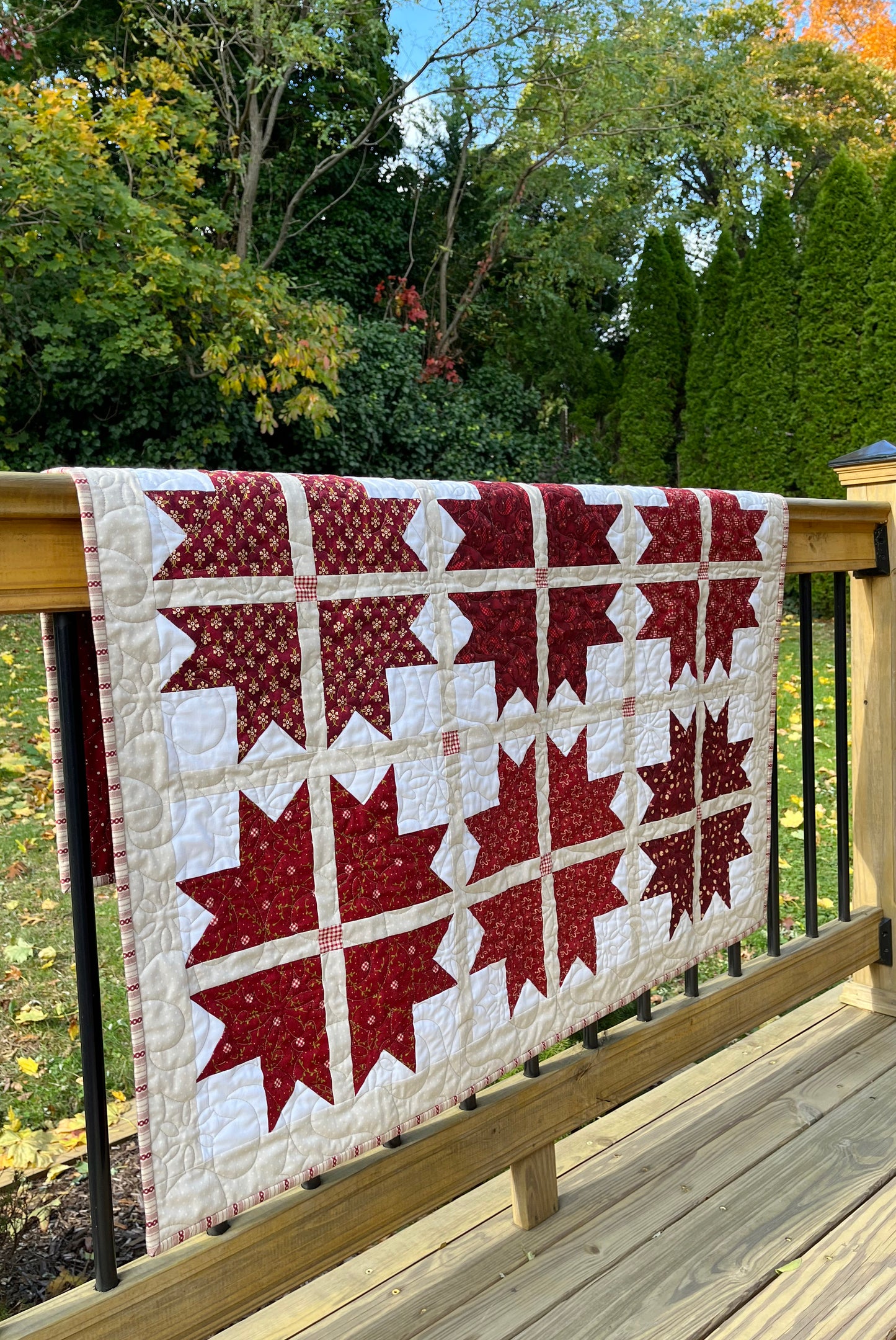 Old Fashioned Handmade Christmas Quilt - Garnet/Burgundy Colors - Baby, Lap, Throw (45x45)