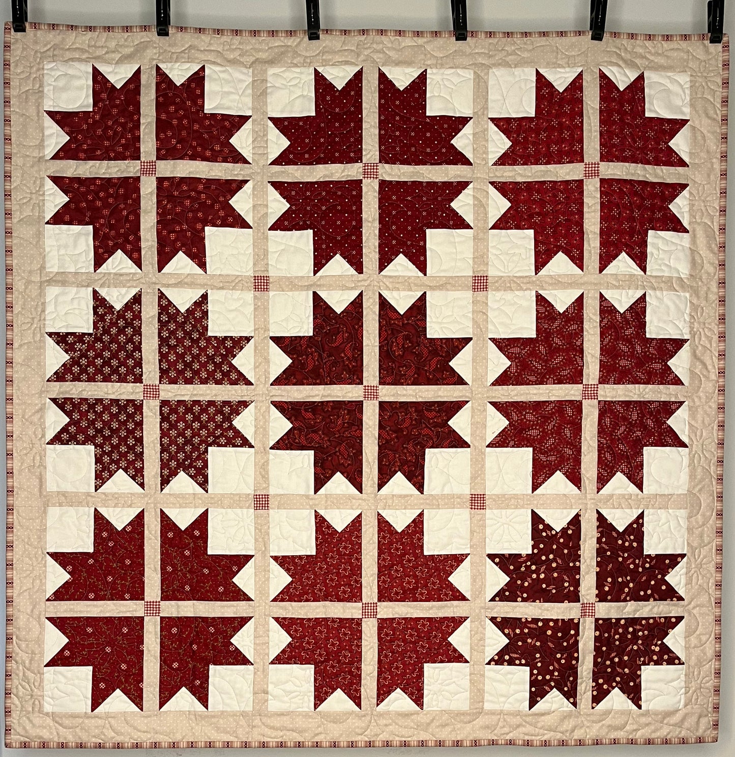 Old Fashioned Handmade Christmas Quilt - Garnet/Burgundy Colors - Baby, Lap, Throw (45x45)