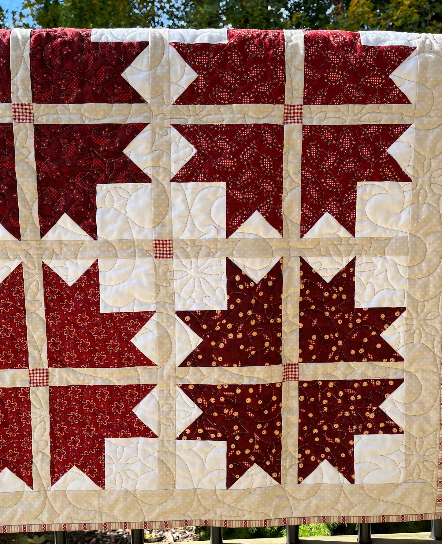 Old Fashioned Handmade Christmas Quilt - Garnet/Burgundy Colors - Baby, Lap, Throw (45x45)