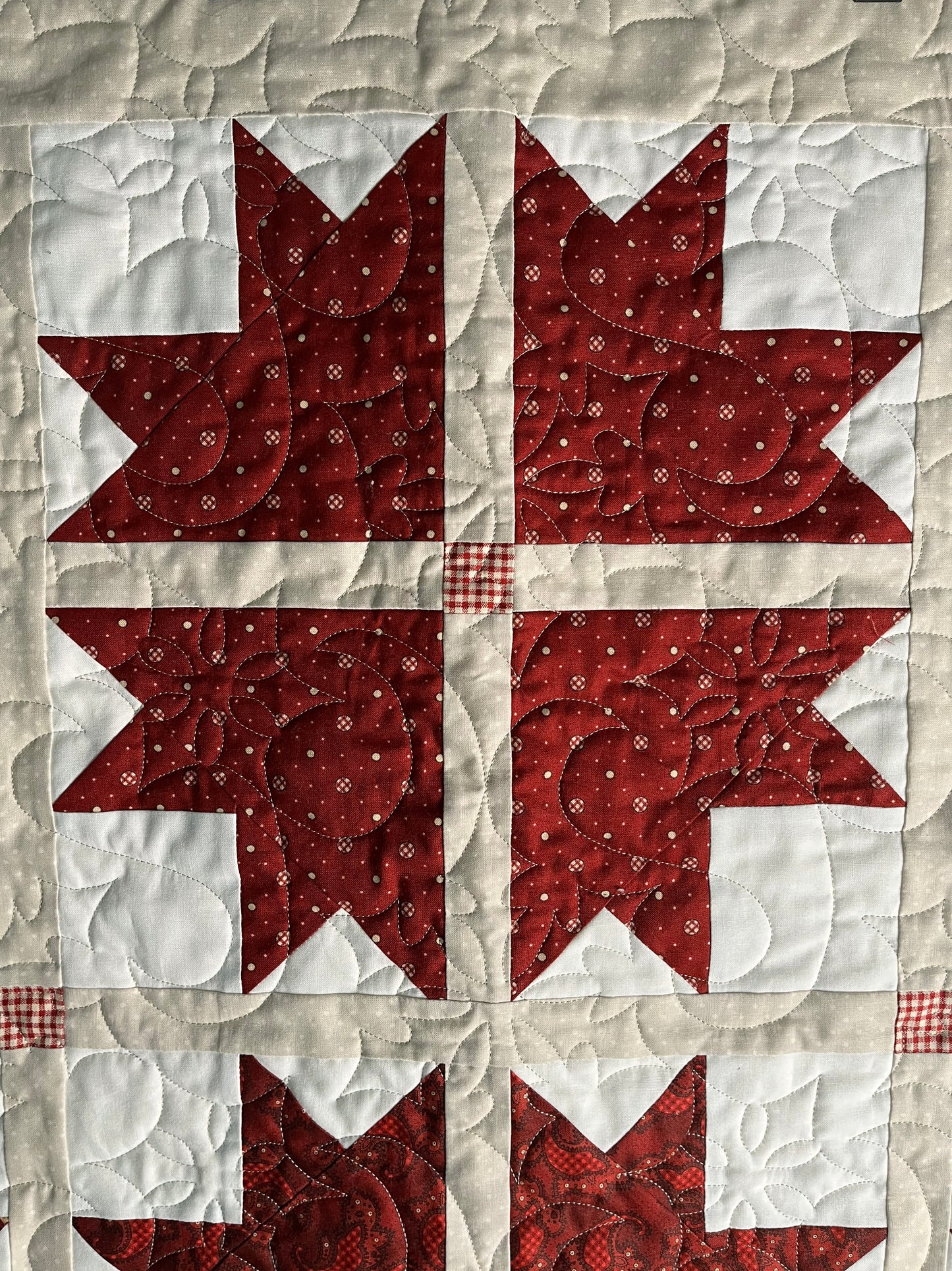 Old Fashioned Handmade Christmas Quilt - Garnet/Burgundy Colors - Baby, Lap, Throw (45x45)