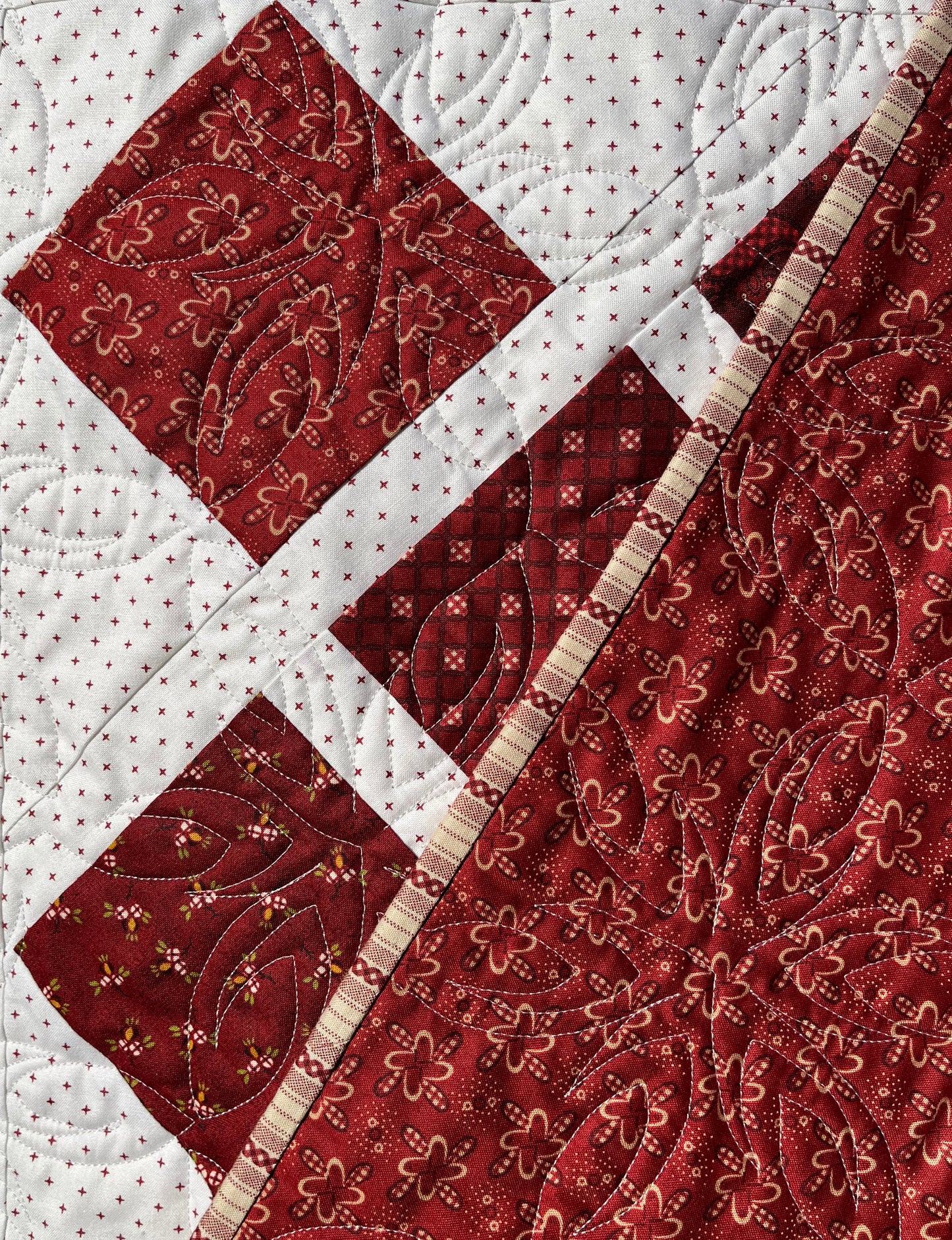 Handmade Baby Quilt - Moda Fabrics Garnets & Gingham (40.5x48) Adult Lap Quilt - Ready to Ship!