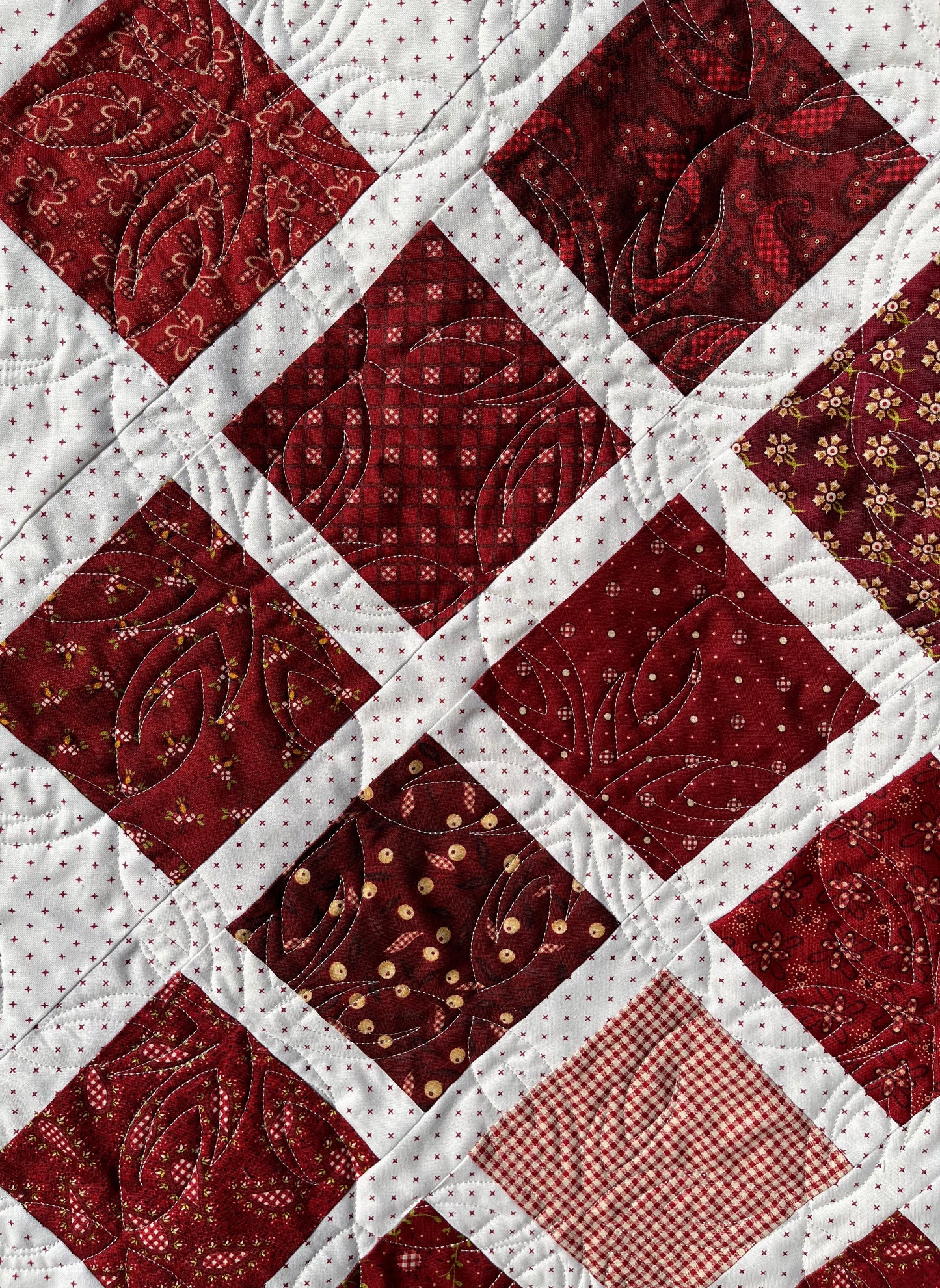 Handmade Baby Quilt - Moda Fabrics Garnets & Gingham (40.5x48) Adult Lap Quilt - Ready to Ship!