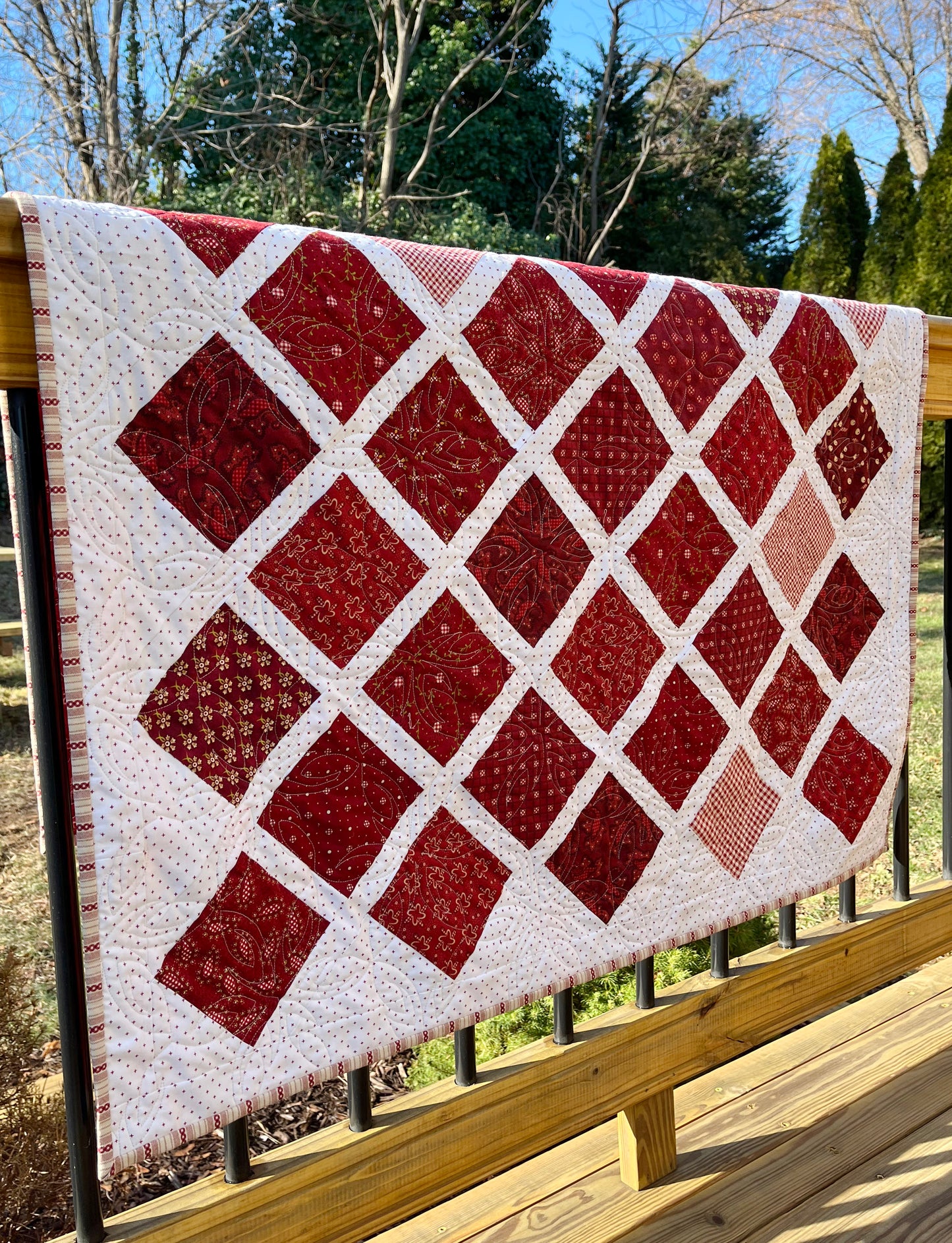 Handmade Baby Quilt - Moda Fabrics Garnets & Gingham (40.5x48) Adult Lap Quilt - Ready to Ship!