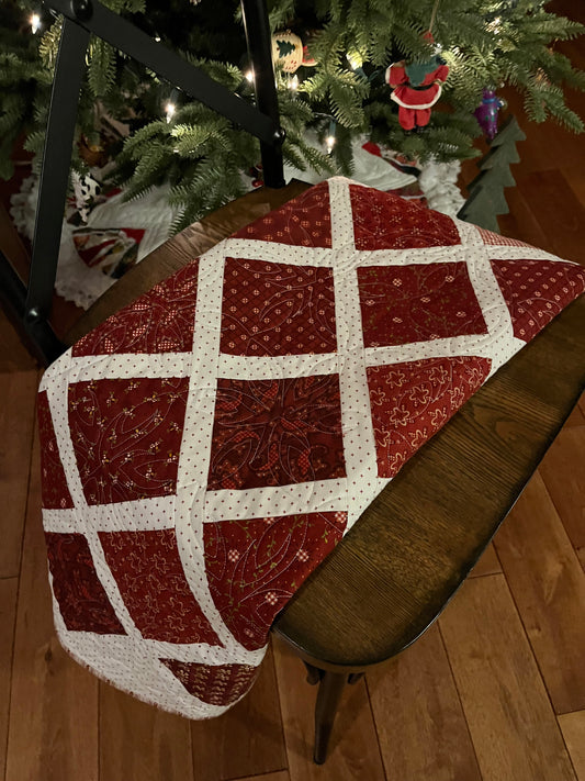 Handmade Baby Quilt, Lap Quilt, Table Topper Jewel Tone Cranberry Colors (40.5x48)