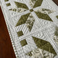 TABLE RUNNER - Handmade Quilted Fall, Autumn, Thanksgiving, Christmas - Green, Cream, White (15x54)