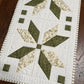 TABLE RUNNER - Handmade Fall, Thanksgiving, Holiday - Custom Quilted  - Soft Green, Cream & White (15x54)
