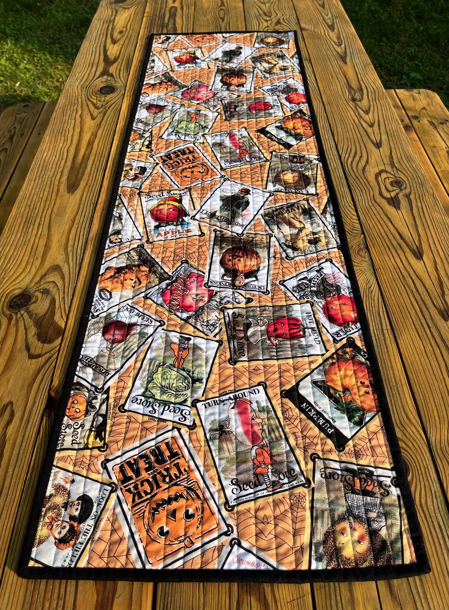 Halloween Table Runner - Handmade, Quilted -  Unique Riley Blake Pumpkin Seed Packets-#1 (15x50) FREE SHIPPING and Ready to Ship!