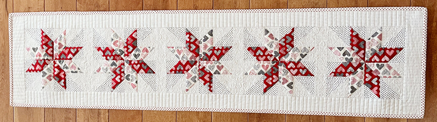 Table Runner - Handmade Valentine's Day Hearts - Red, Grey, Cream, Custom Quilted - 13.5"x55" - Ready to Ship