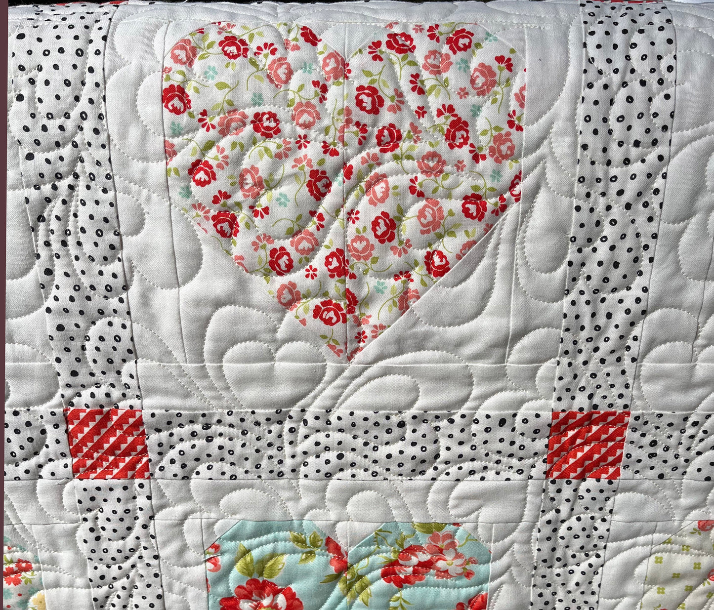 Handmade Baby Girl Quilt:  Hearts, Valentine's Day, Adult Lap Quilt, Table Topper, Baby Gift, Nursery Blanket