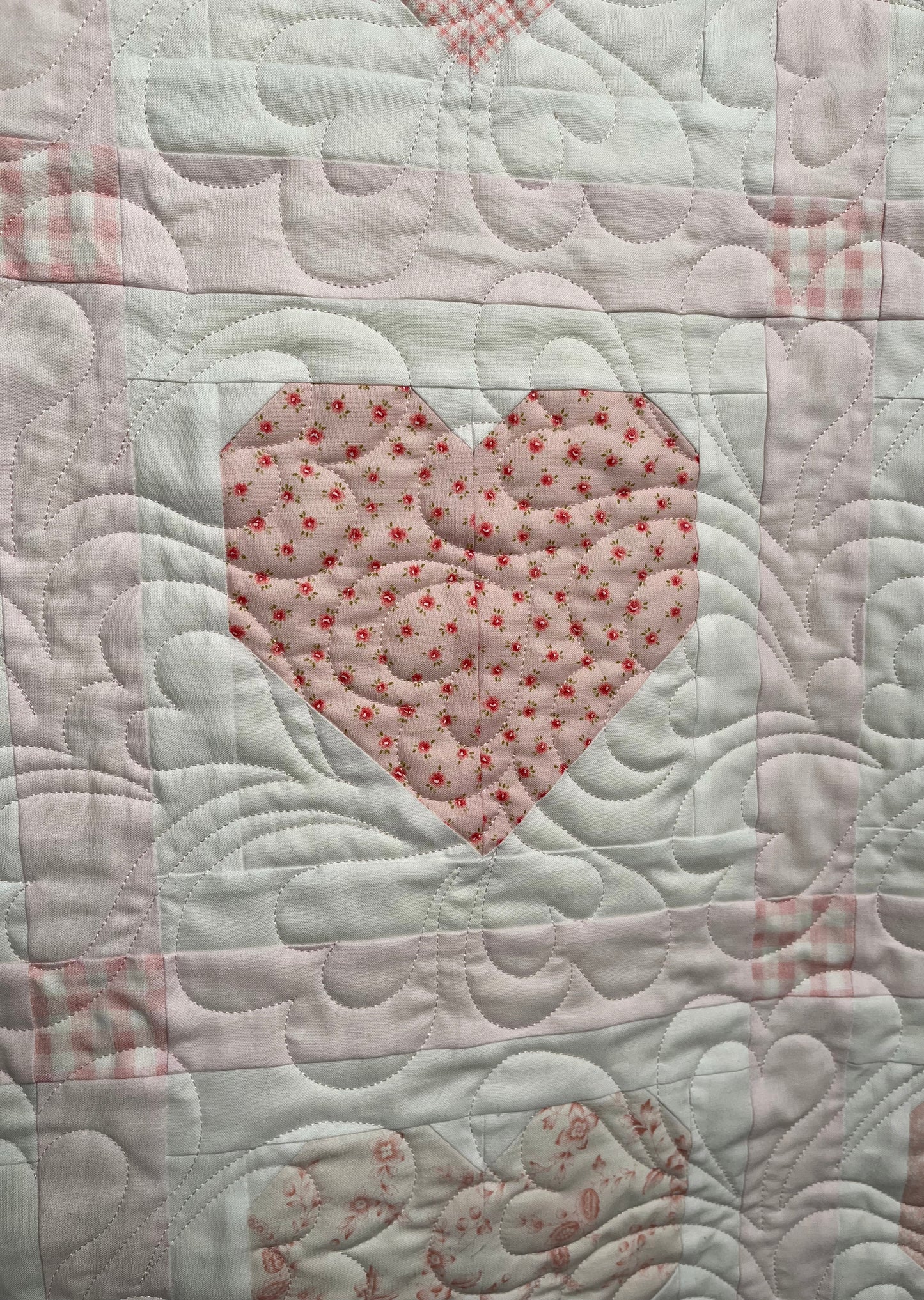 Handmade Baby Girl Quilt, Pink Heart Valentines Blanket (42x42) Adult Lap, Wall Hanging