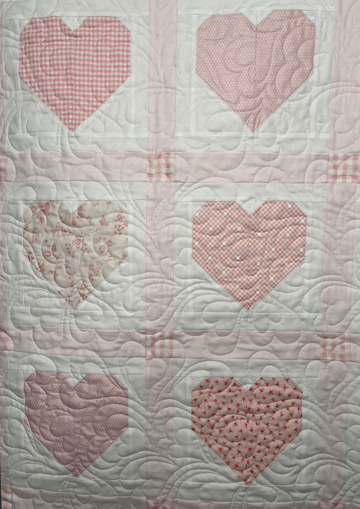 Handmade Baby Girl Quilt, Pink Heart Valentines Blanket (42x42) Adult Lap, Wall Hanging