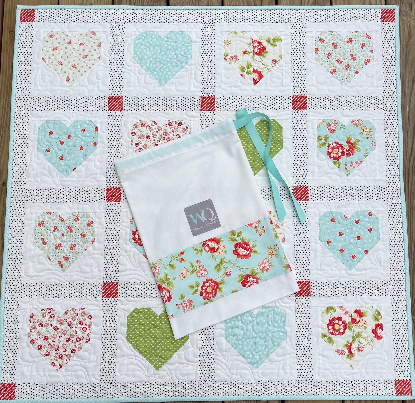 Handmade Baby Girl Quilt:  Hearts, Valentine's Day, Adult Lap Quilt, Table Topper, Baby Gift, Nursery Blanket