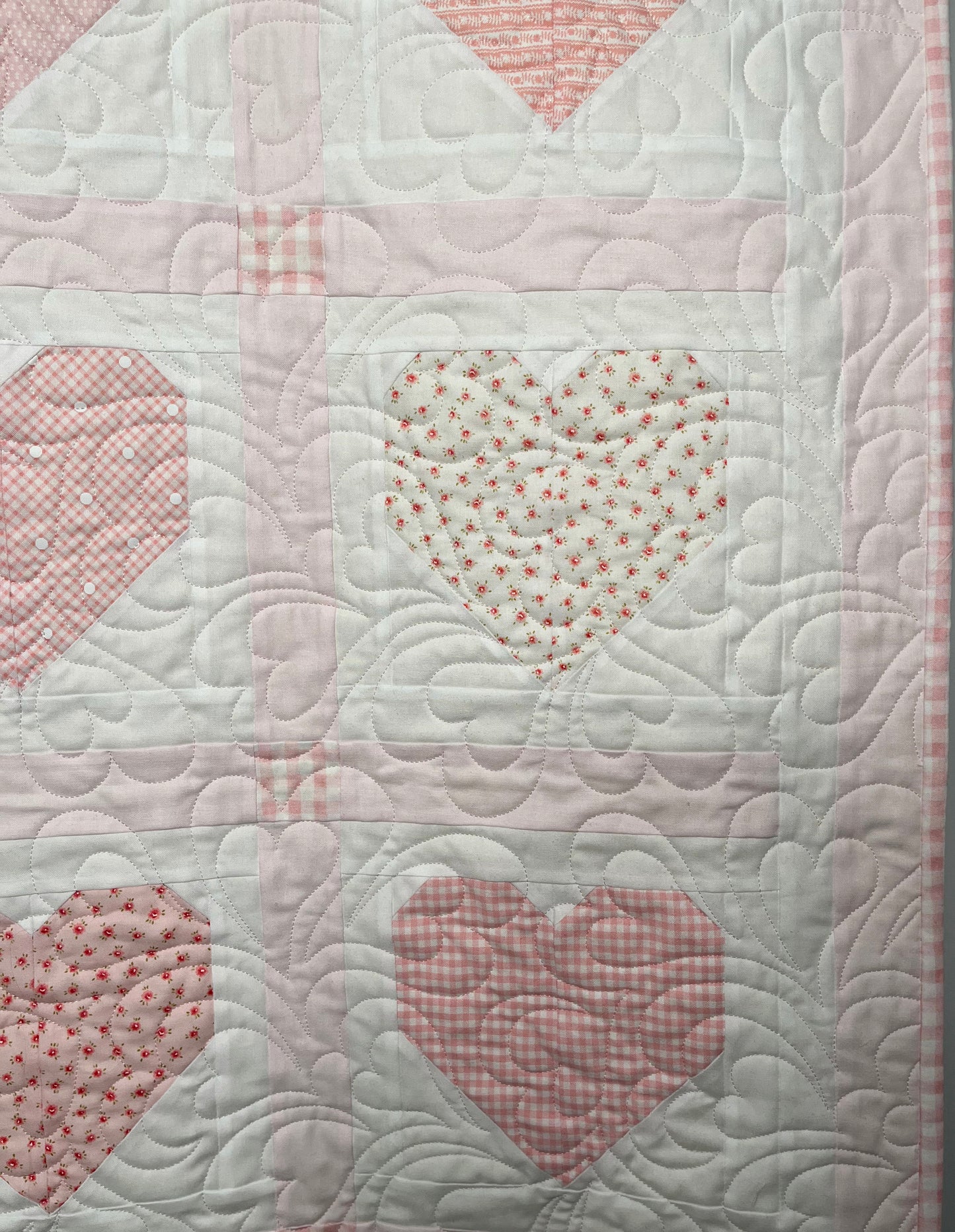 Handmade Baby Girl Quilt, Pink Heart Valentines Blanket (42x42) Adult Lap, Wall Hanging
