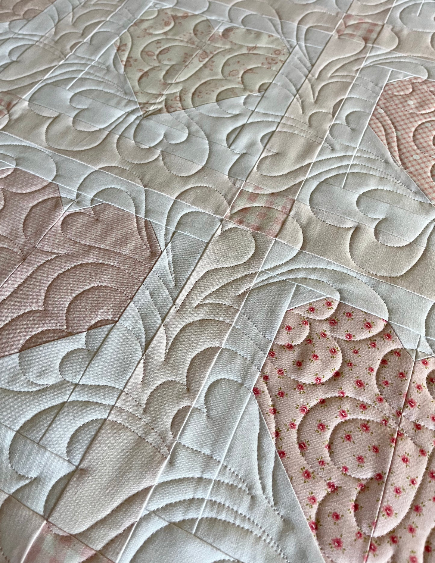 Handmade Baby Girl Quilt, Pink Heart Valentines Blanket (42x42) Adult Lap, Wall Hanging