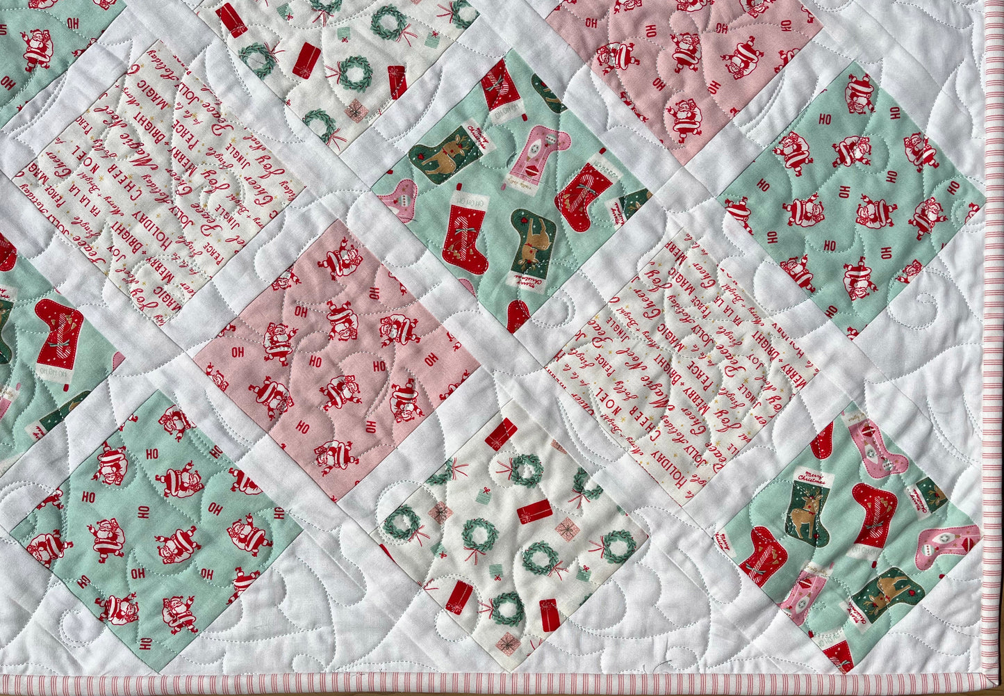 Christmas Baby Quilt - Handmade Baby Blanket, Bright & Cheerful, Ho Ho Ho - Ready to Ship