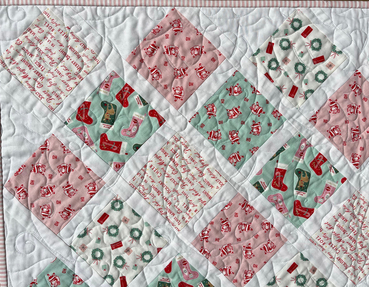 Christmas Baby Quilt - Handmade Baby Blanket, Bright & Cheerful, Ho Ho Ho - Ready to Ship