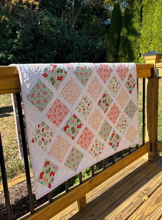 Handmade Christmas Baby Girl Quilt, Holiday Baby Blanket, Bright & Cheerful (38x46) Matching Handmade Gift Bag, Ready to Ship!