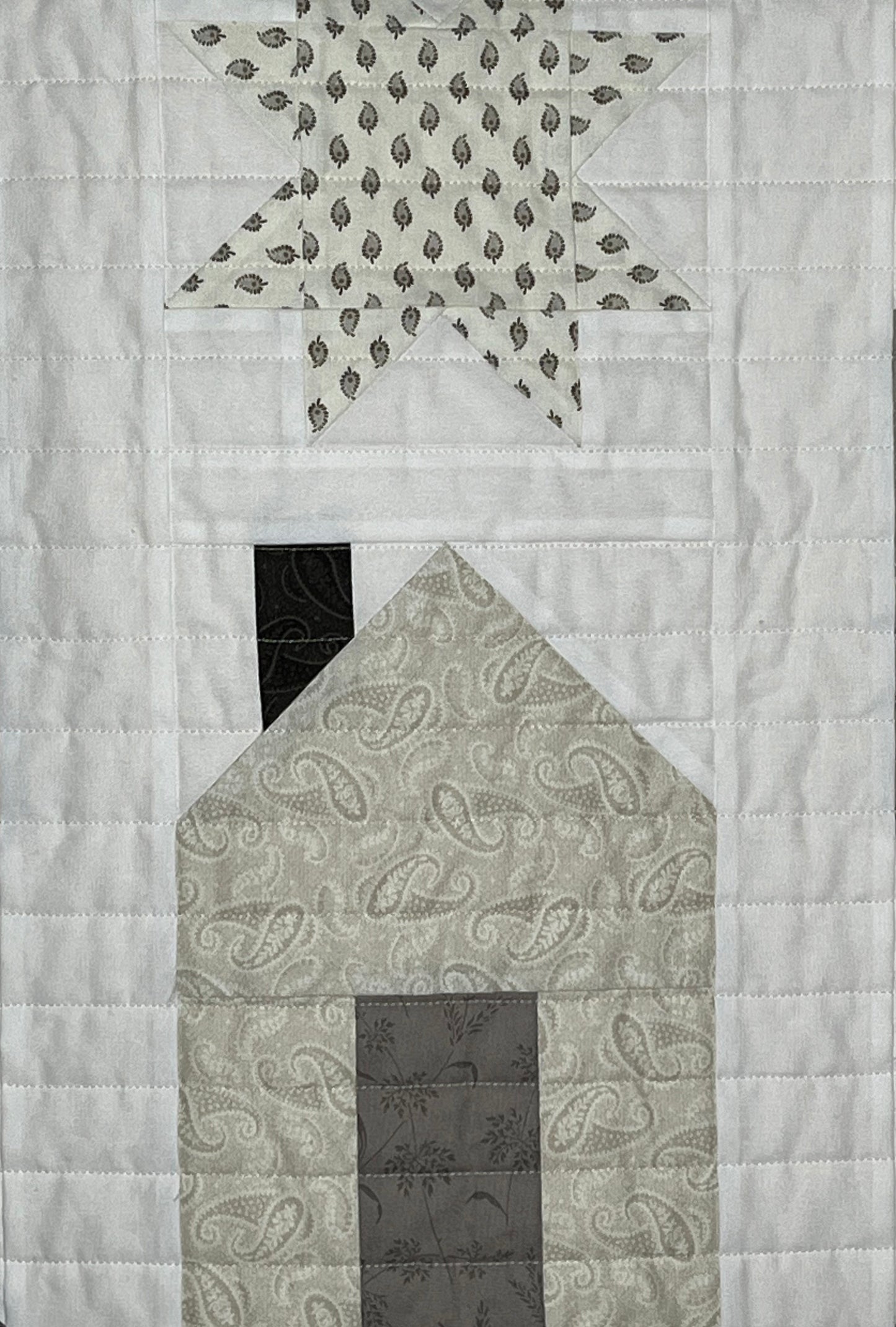 Handmade Quilt Neutral Tones - Quilt of Neighborhood Homes and Stars - Throw Size  (54x63.5) Ready to Ship!