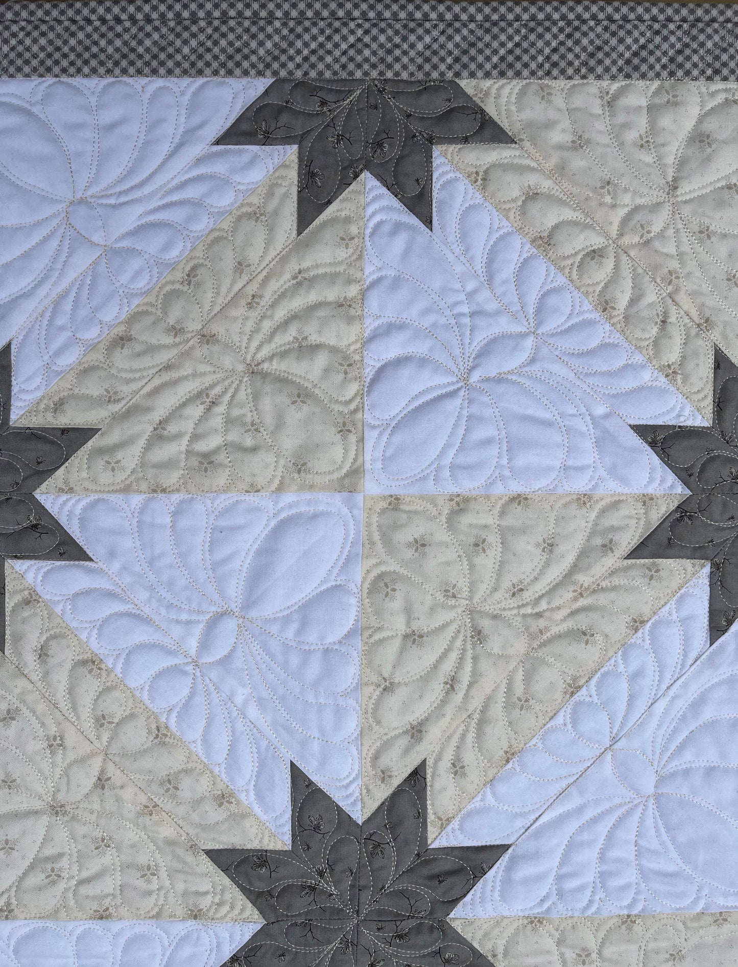 Handmade Heirloom Baby Quilt, Custom Baby Blanket, Hunter's Star Baby Quilt, Grey, Cream, White (34.5x42.5) Lap Quilt, Table Topper